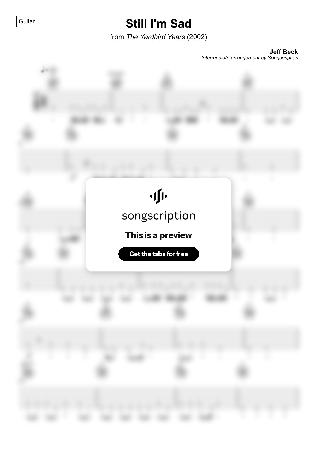 Intermediate Acoustic Guitar Tabs for "Still I'm Sad" by Jeff Beck
