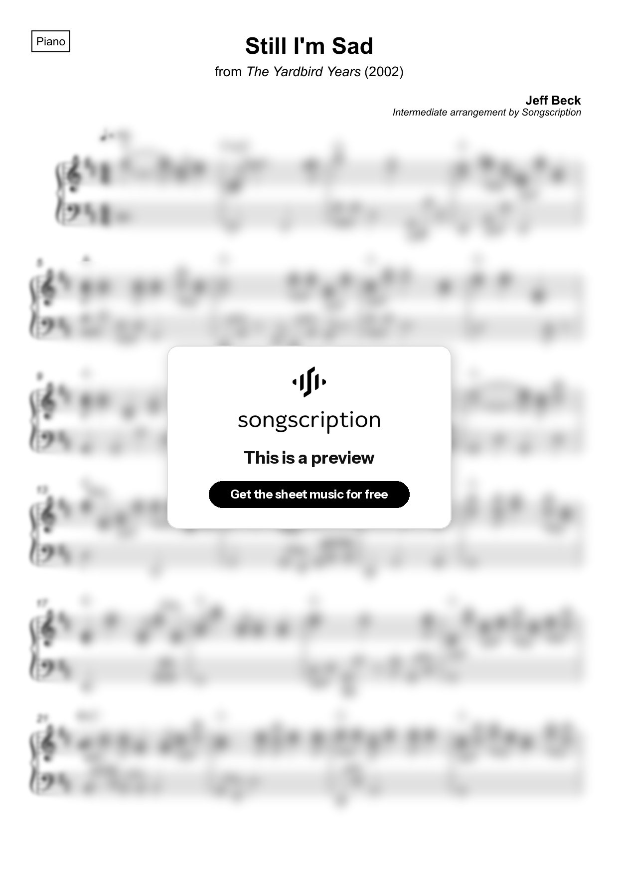 Intermediate Piano Sheet Music for "Still I'm Sad" by Jeff Beck
