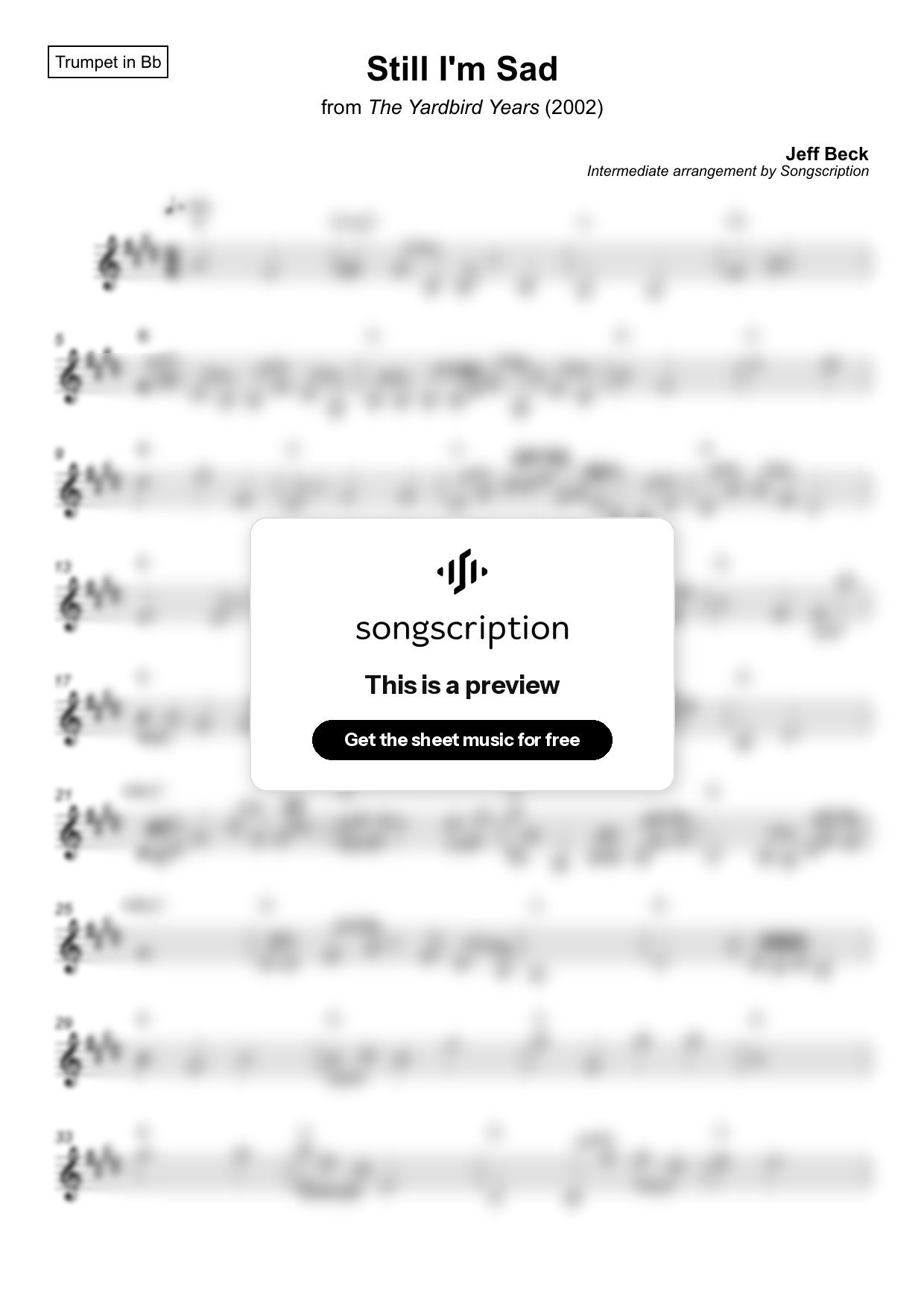 Intermediate Trumpet Sheet Music for "Still I'm Sad" by Jeff Beck