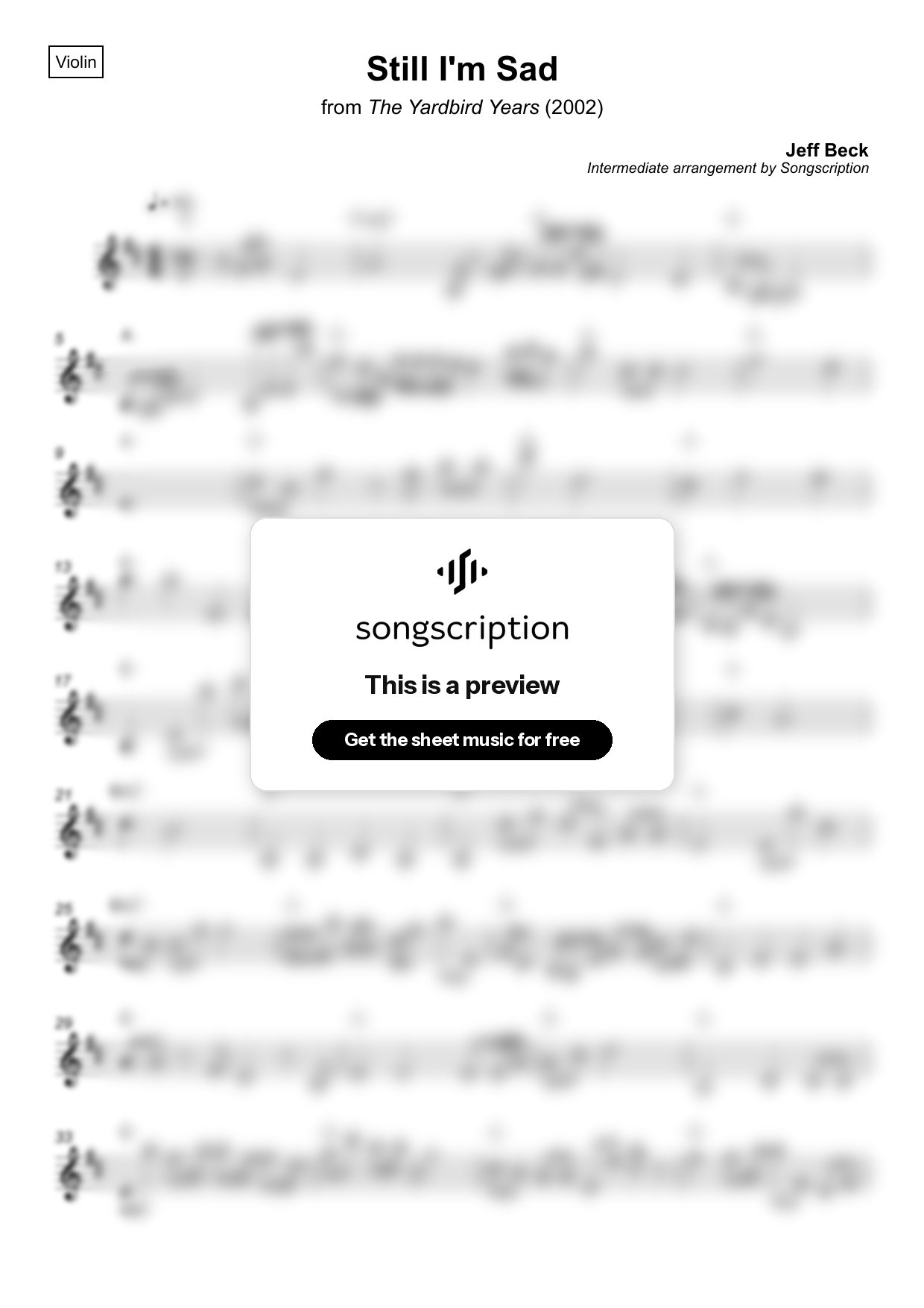 Intermediate Violin Sheet Music for "Still I'm Sad" by Jeff Beck