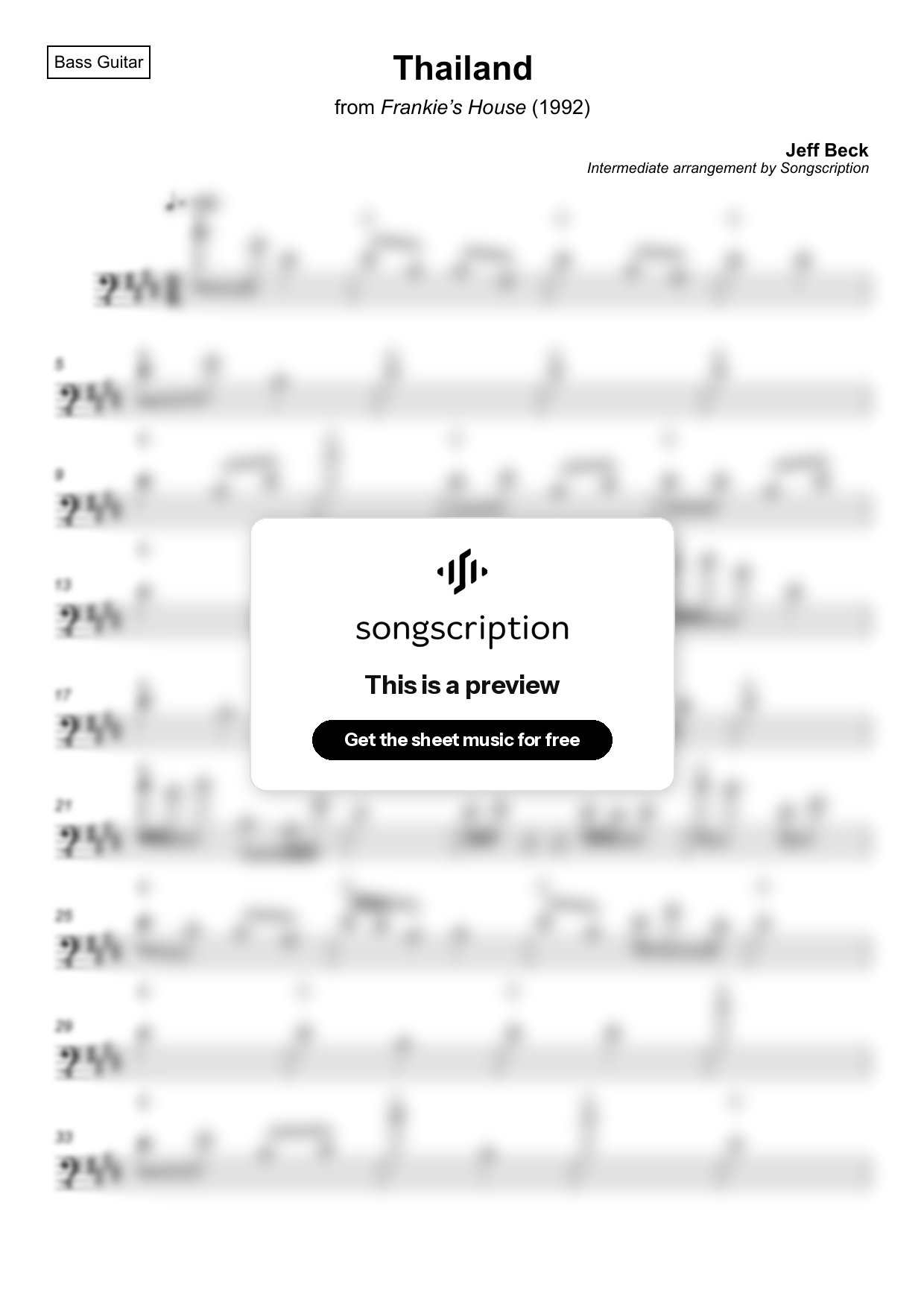 Intermediate Bass Guitar Sheet Music for "Thailand" by Jeff Beck