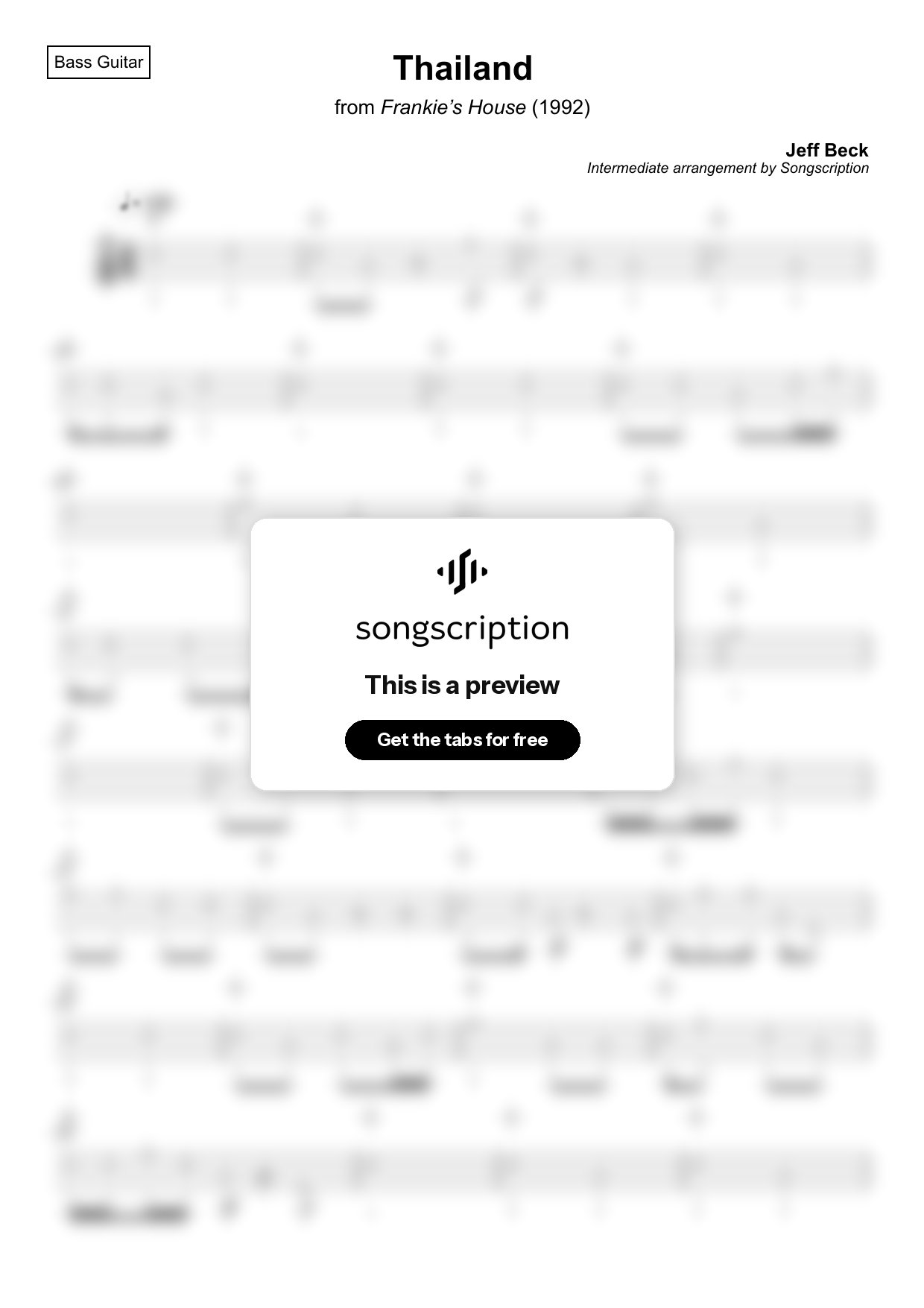 Intermediate Bass Guitar Tabs for "Thailand" by Jeff Beck