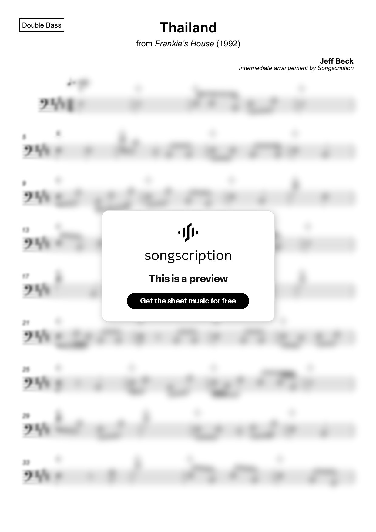 Intermediate Double Bass Sheet Music for "Thailand" by Jeff Beck
