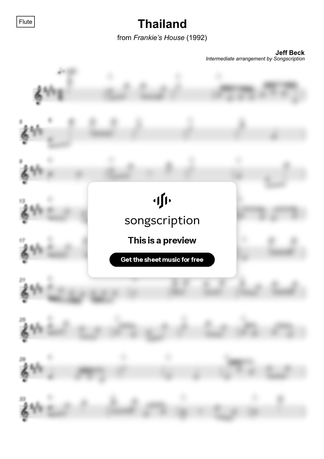 Intermediate Flute Sheet Music for "Thailand" by Jeff Beck