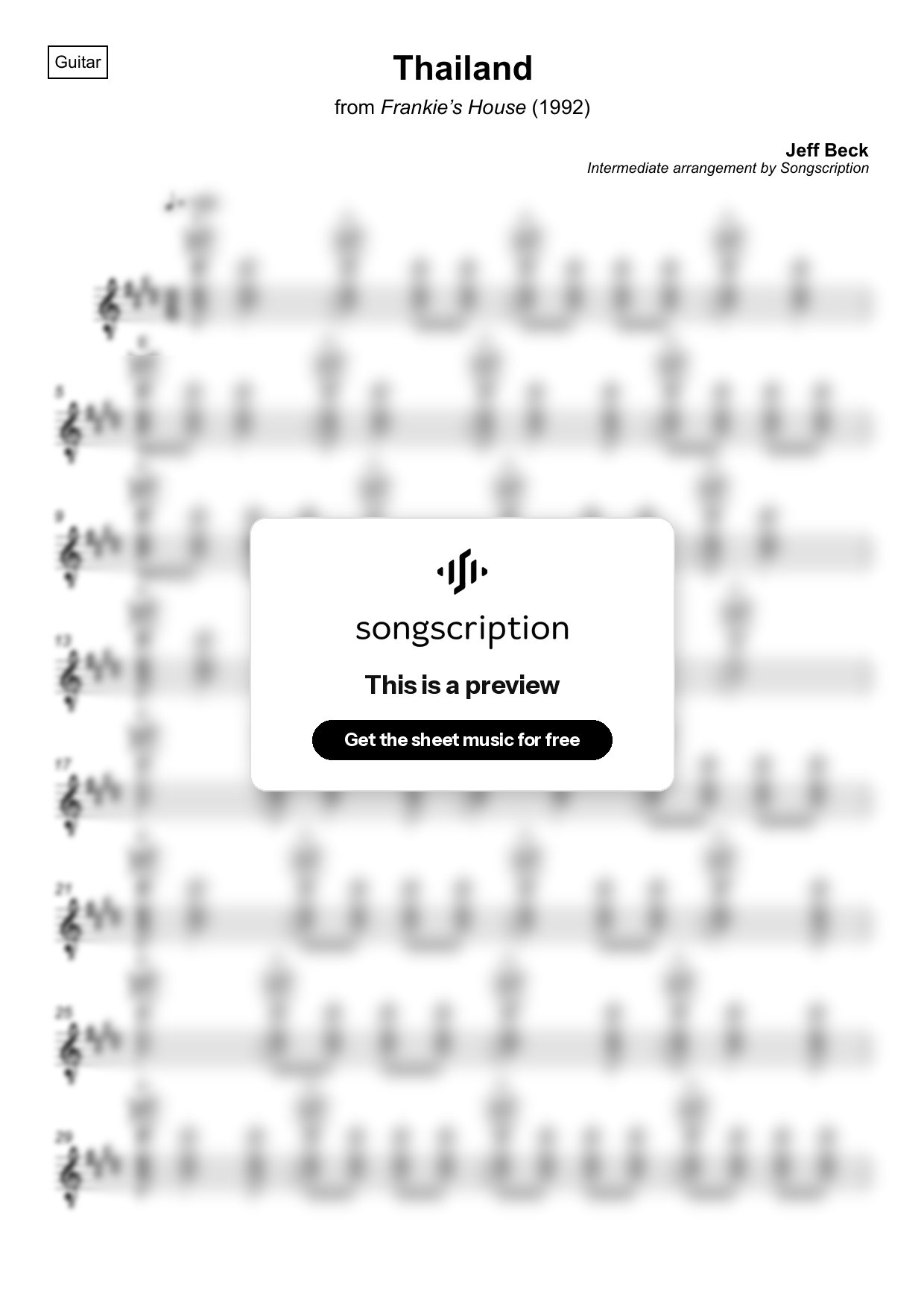 Intermediate Acoustic Guitar Sheet Music for "Thailand" by Jeff Beck