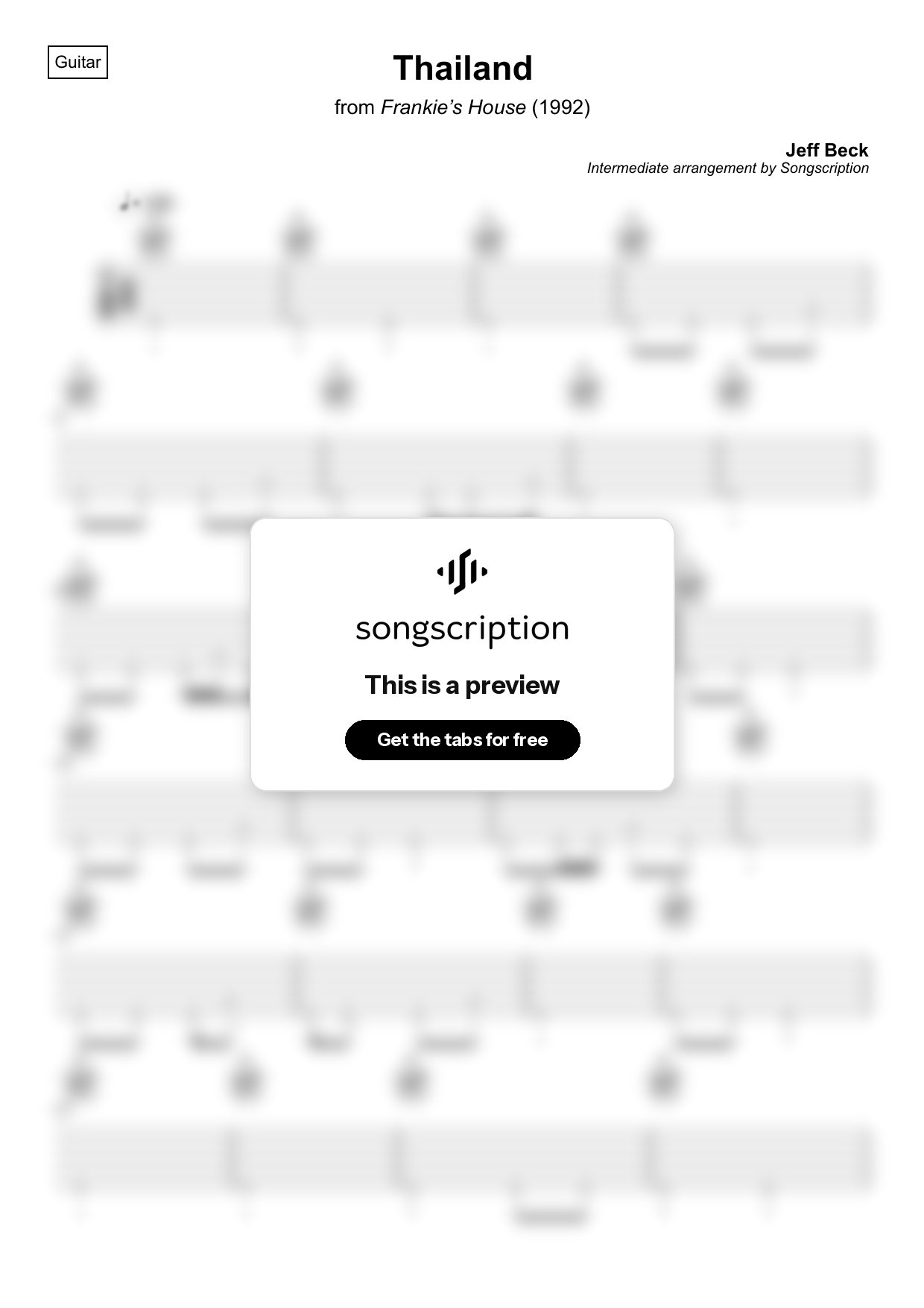 Intermediate Acoustic Guitar Tabs for "Thailand" by Jeff Beck