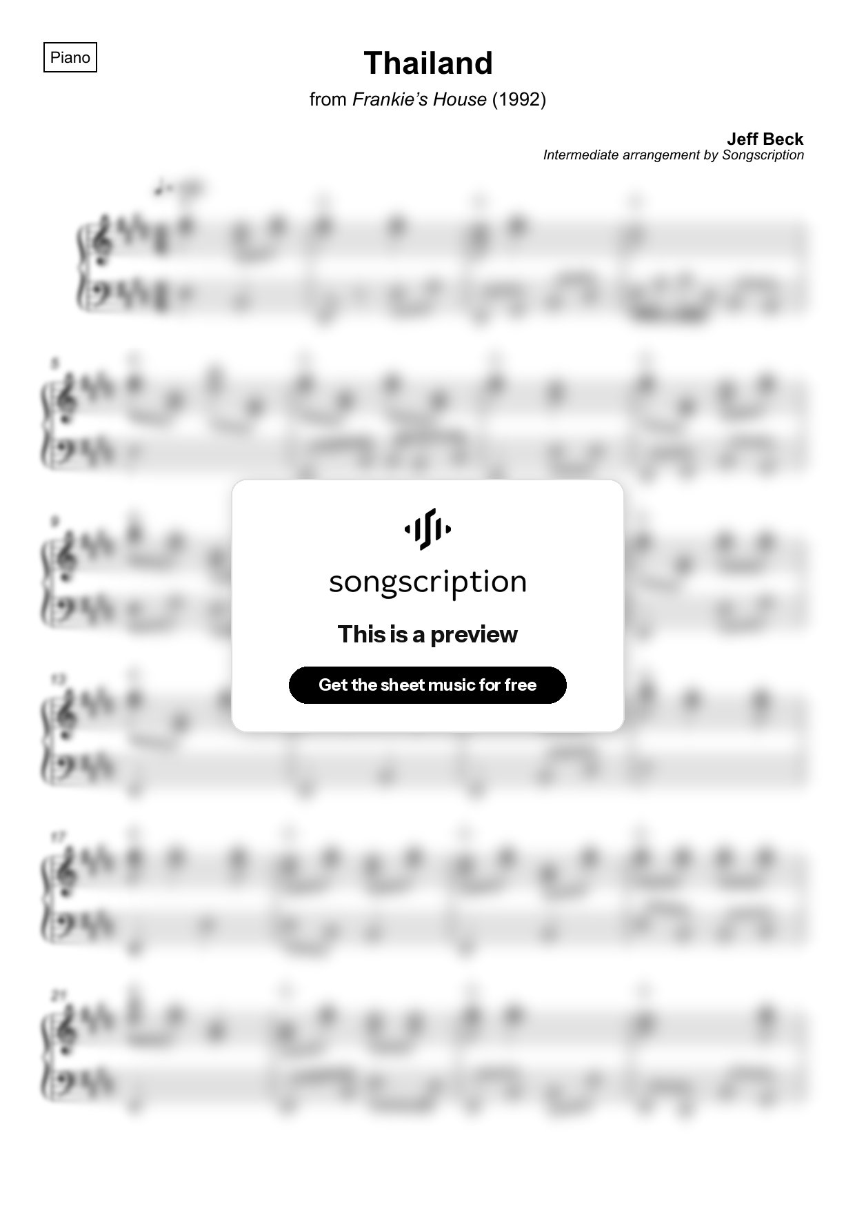 Intermediate Piano Sheet Music for "Thailand" by Jeff Beck