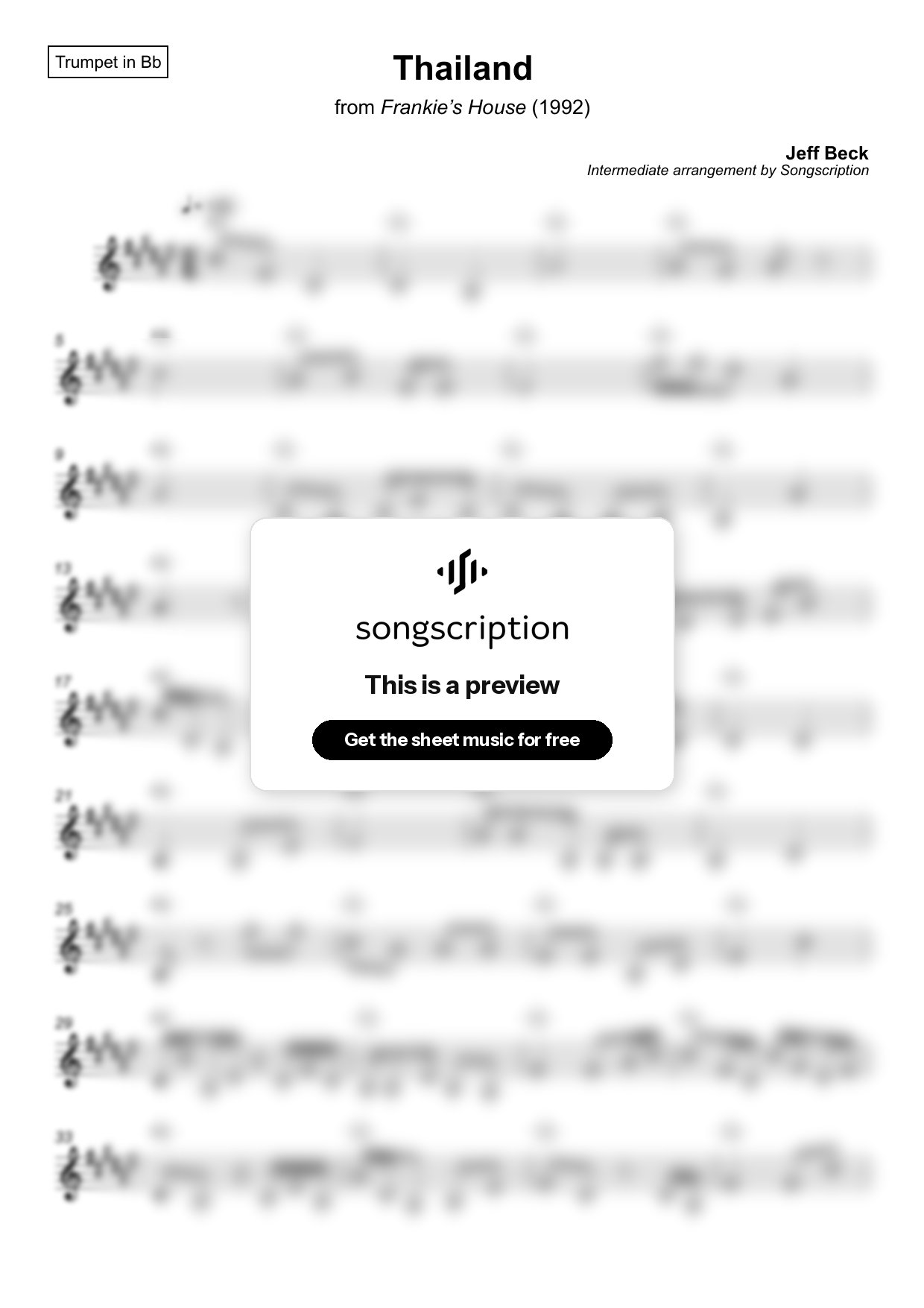 Intermediate Trumpet Sheet Music for "Thailand" by Jeff Beck