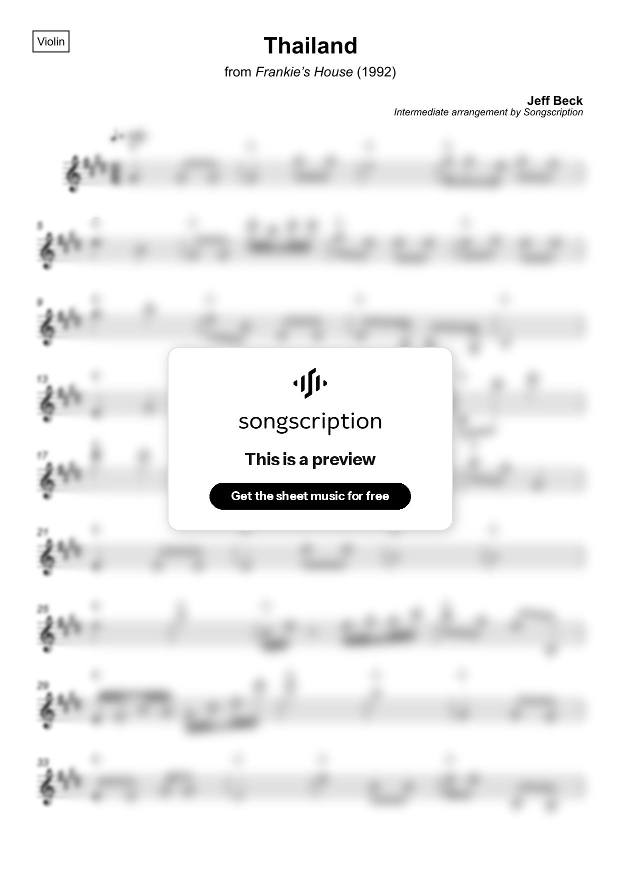 Intermediate Violin Sheet Music for "Thailand" by Jeff Beck