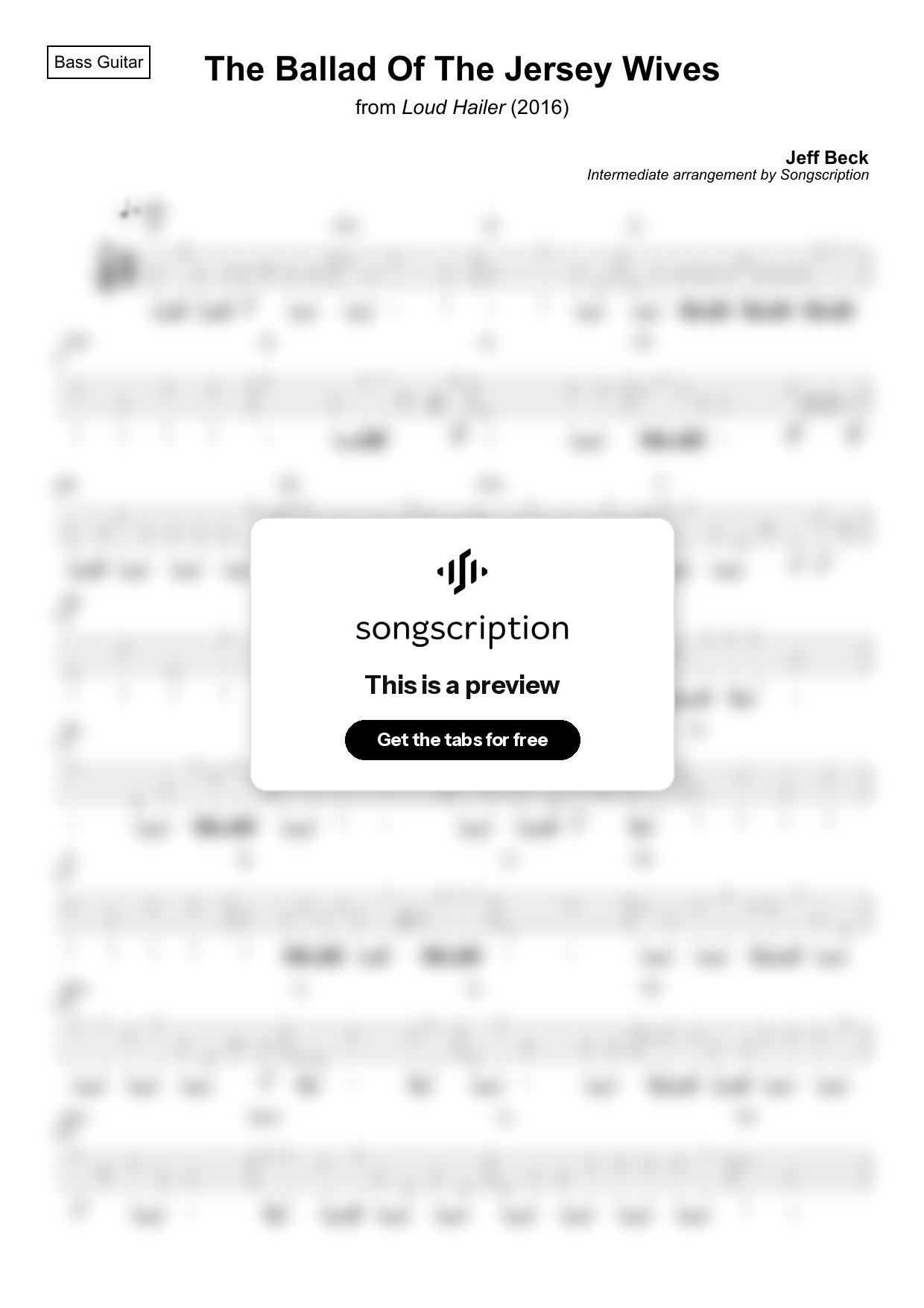 Intermediate Bass Guitar Tabs for "The Ballad Of The Jersey Wives" by Jeff Beck
