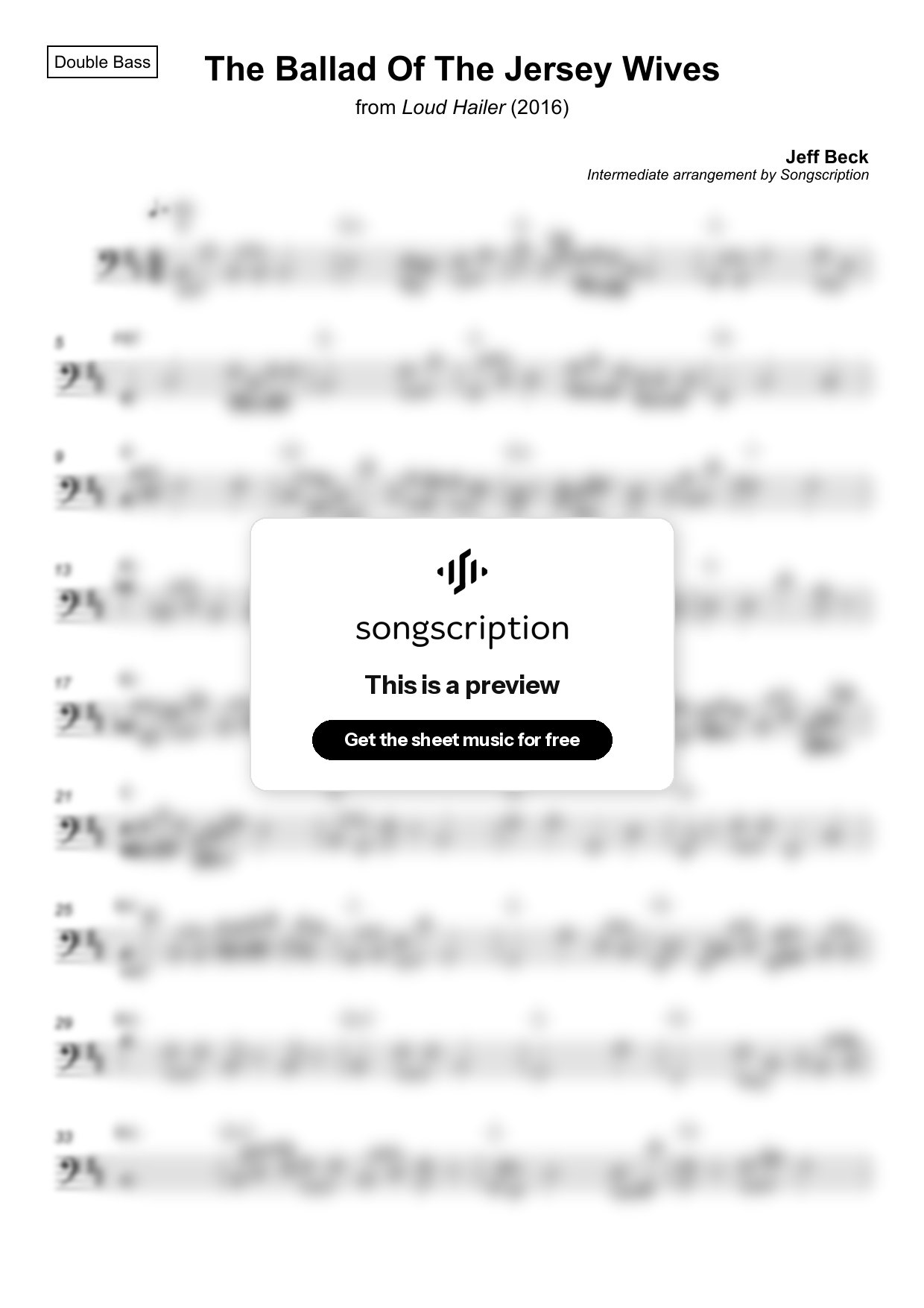 Intermediate Double Bass Sheet Music for "The Ballad Of The Jersey Wives" by Jeff Beck