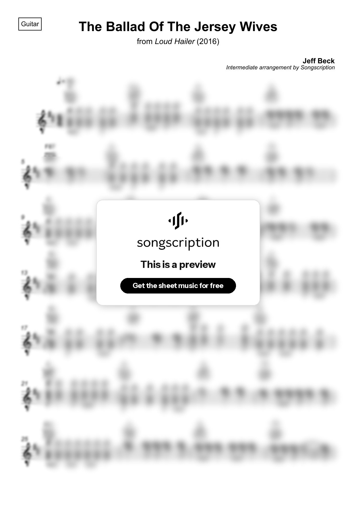Intermediate Acoustic Guitar Sheet Music for "The Ballad Of The Jersey Wives" by Jeff Beck