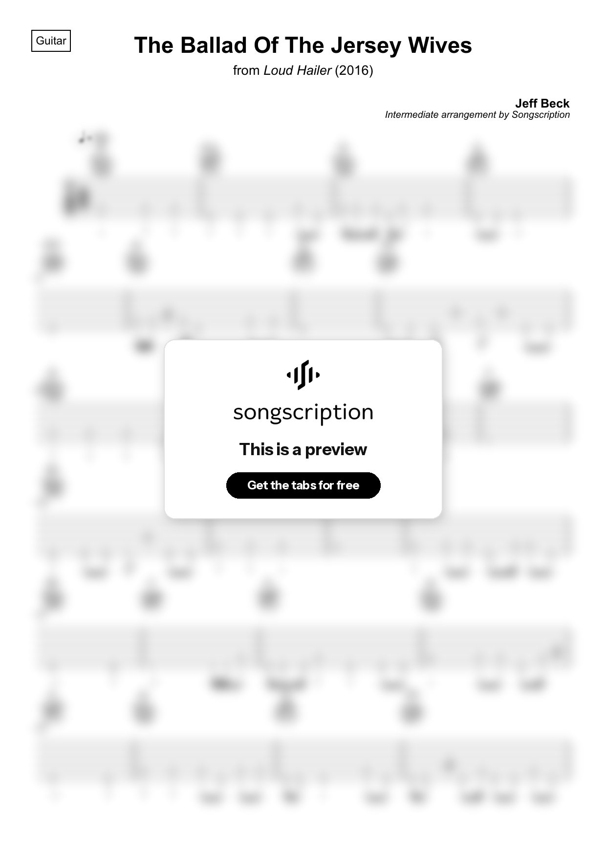 Intermediate Acoustic Guitar Tabs for "The Ballad Of The Jersey Wives" by Jeff Beck