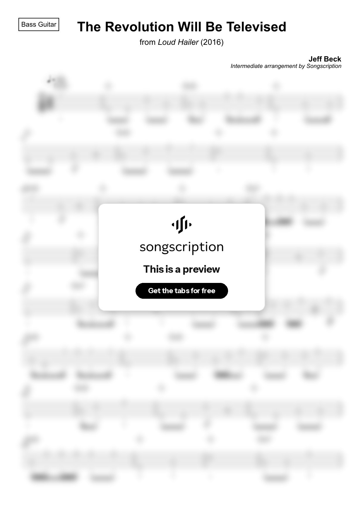 Intermediate Bass Guitar Tabs for "The Revolution Will Be Televised" by Jeff Beck