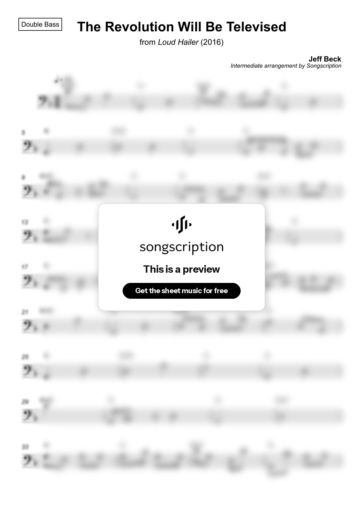 Intermediate Double Bass Sheet Music for "The Revolution Will Be Televised" by Jeff Beck