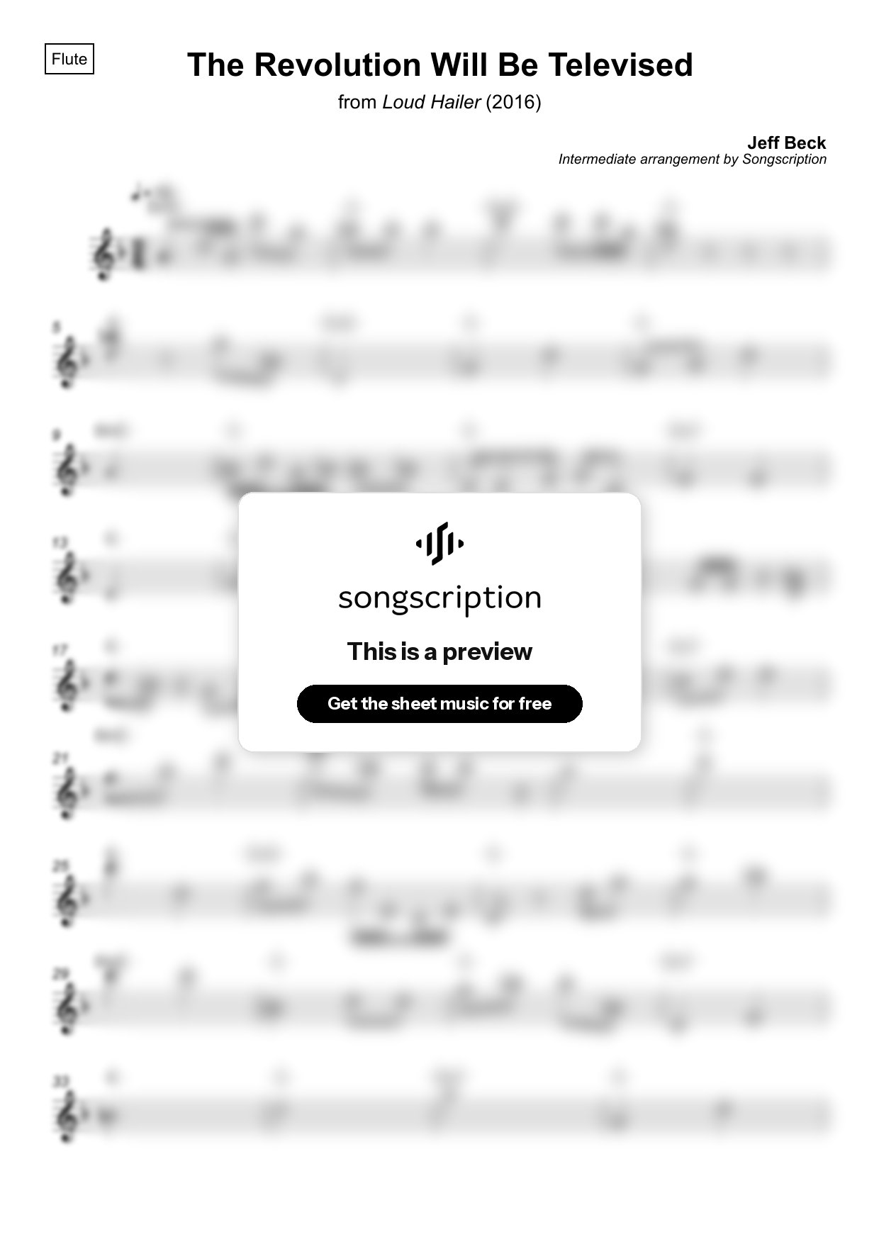 Intermediate Flute Sheet Music for "The Revolution Will Be Televised" by Jeff Beck