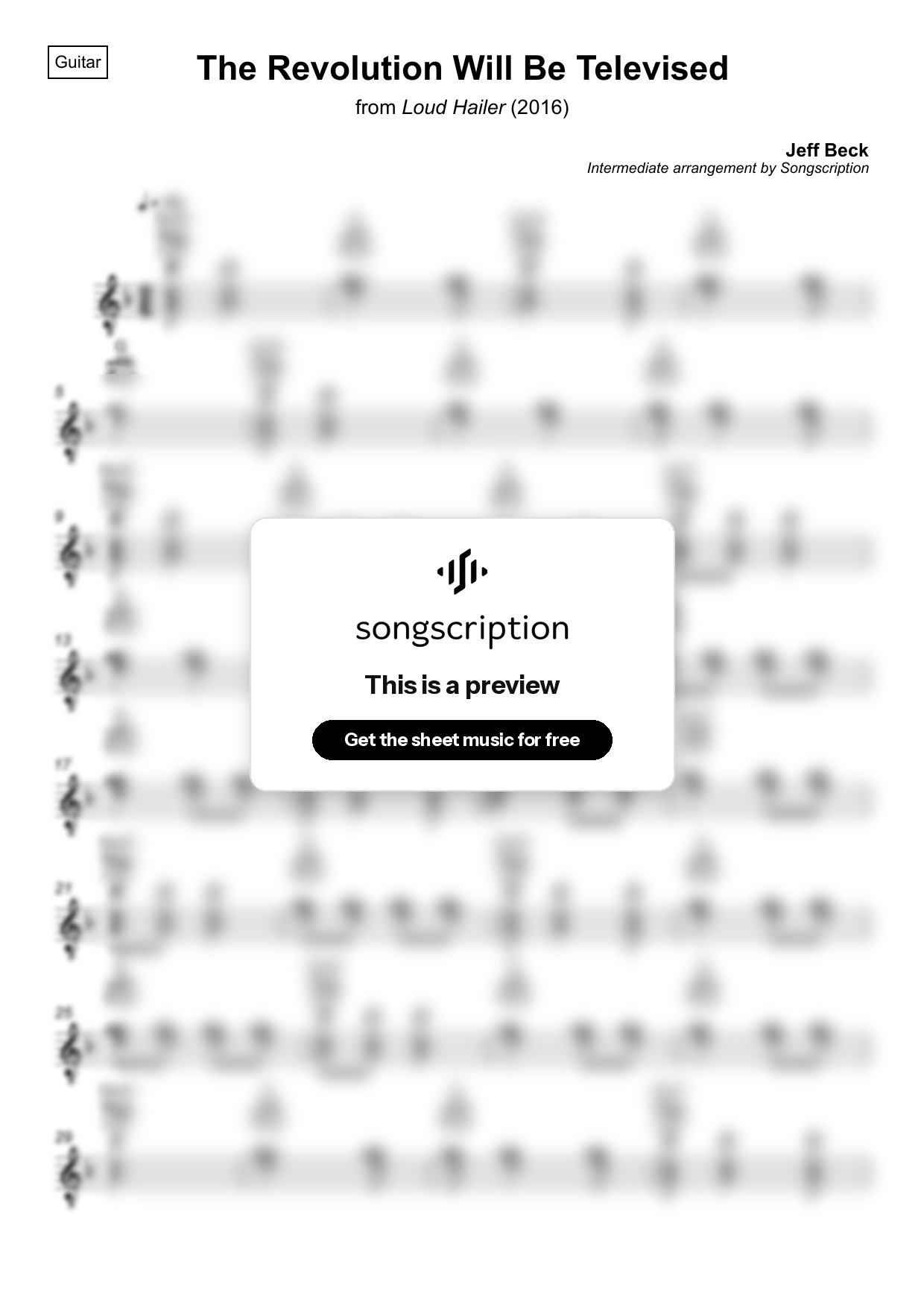 Intermediate Acoustic Guitar Sheet Music for "The Revolution Will Be Televised" by Jeff Beck