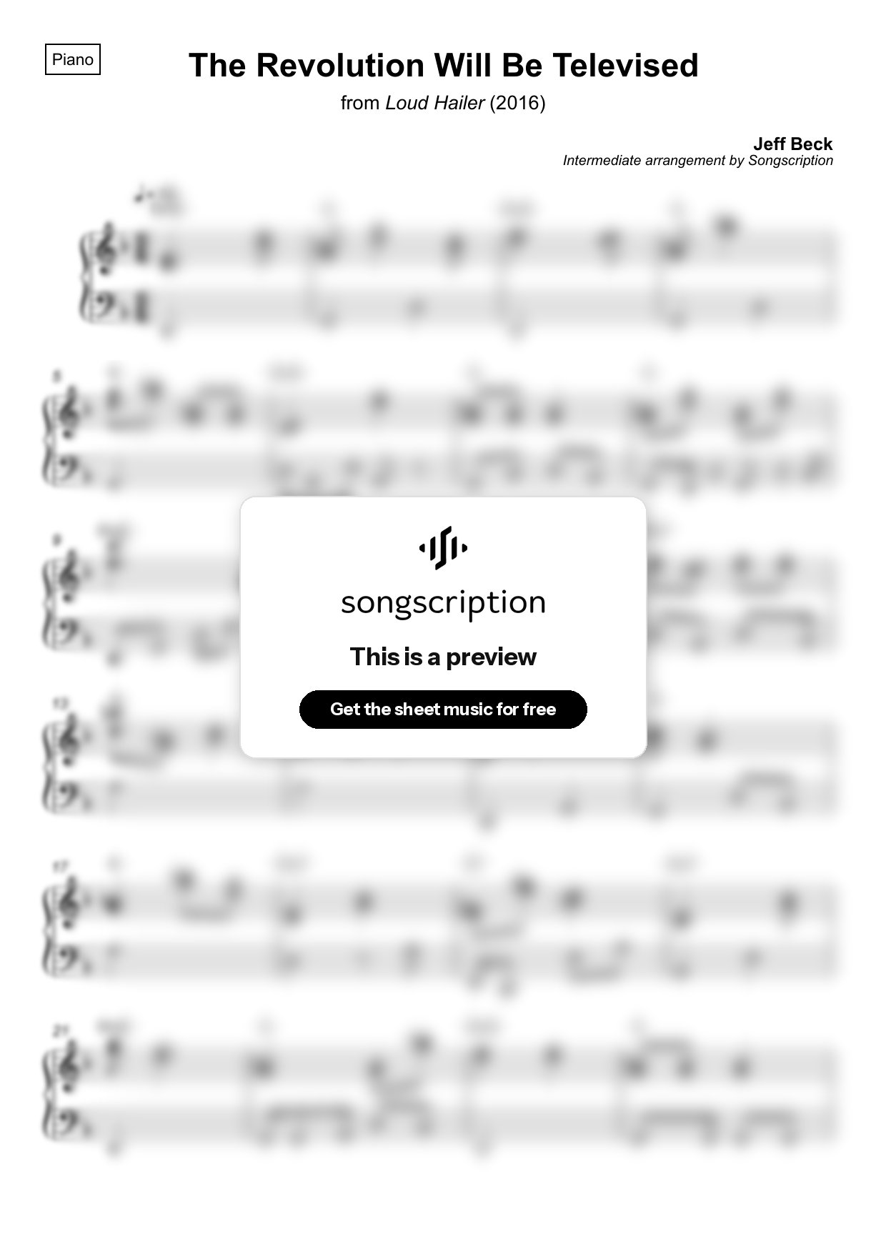 Intermediate Piano Sheet Music for "The Revolution Will Be Televised" by Jeff Beck