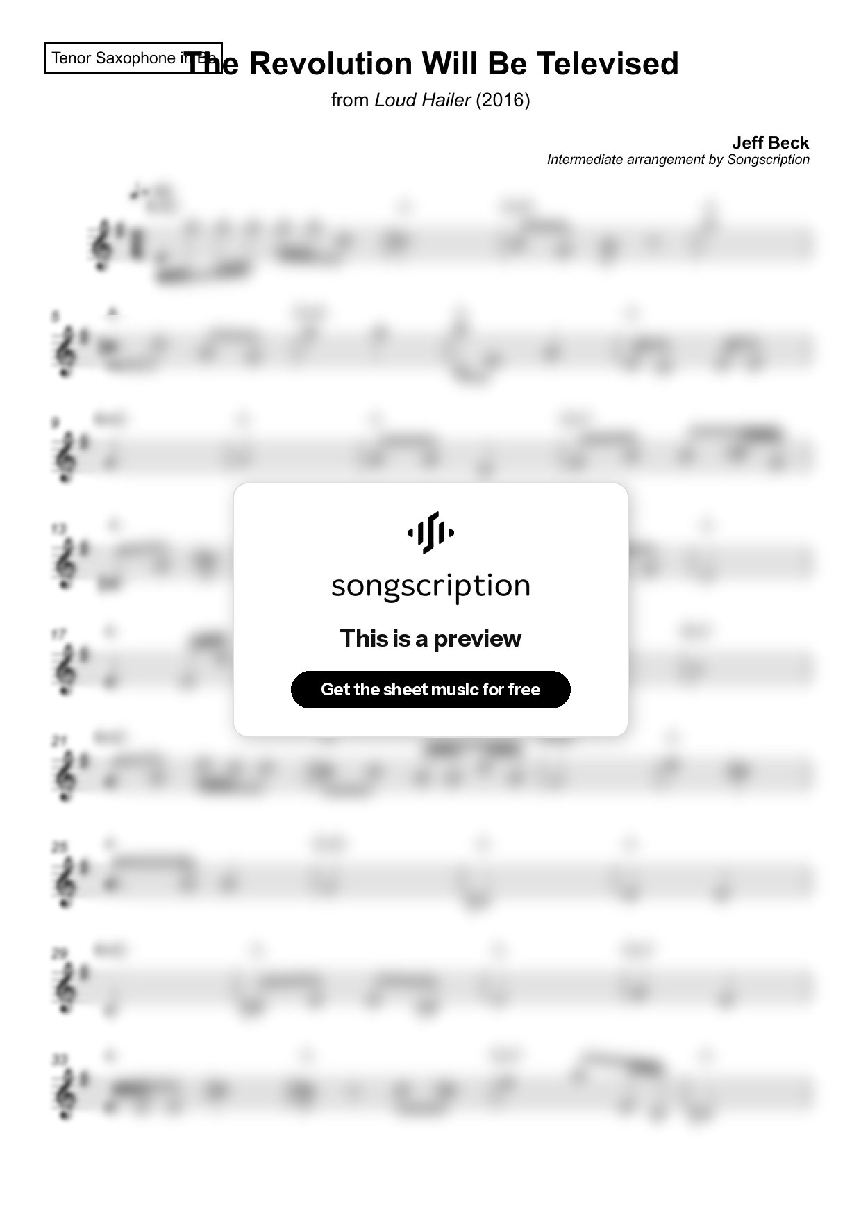 Intermediate Tenor Sax Sheet Music for "The Revolution Will Be Televised" by Jeff Beck