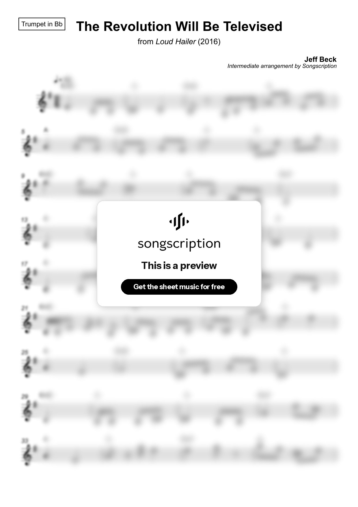 Intermediate Trumpet Sheet Music for "The Revolution Will Be Televised" by Jeff Beck
