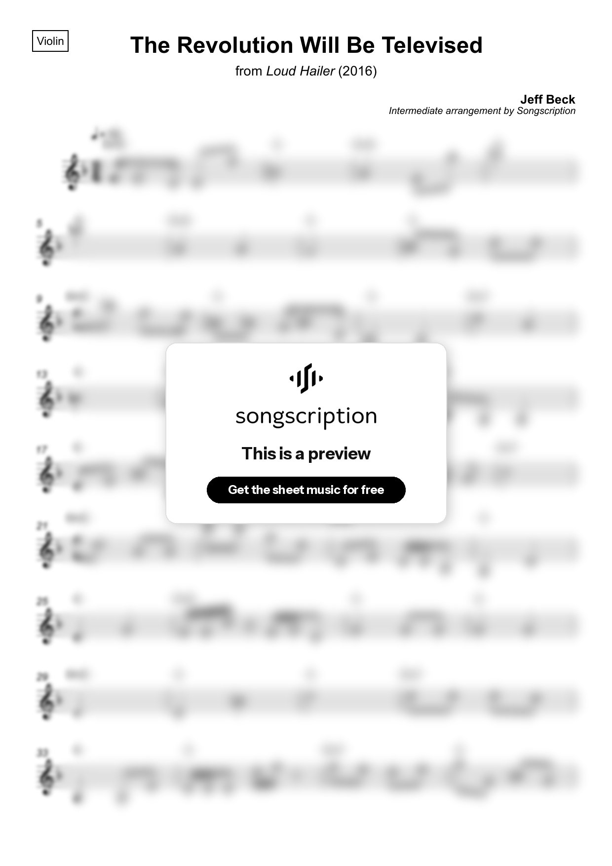 Intermediate Violin Sheet Music for "The Revolution Will Be Televised" by Jeff Beck