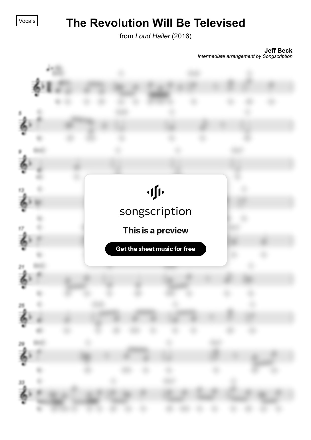 Intermediate Vocals Sheet Music for "The Revolution Will Be Televised" by Jeff Beck