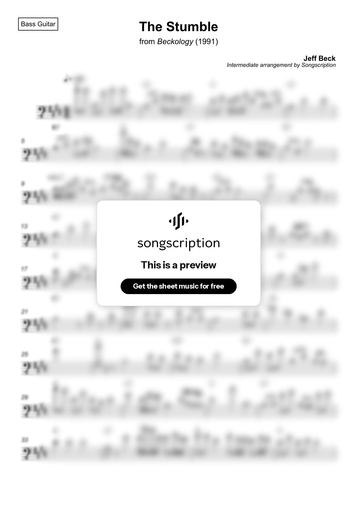 Intermediate Bass Guitar Sheet Music for "The Stumble" by Jeff Beck