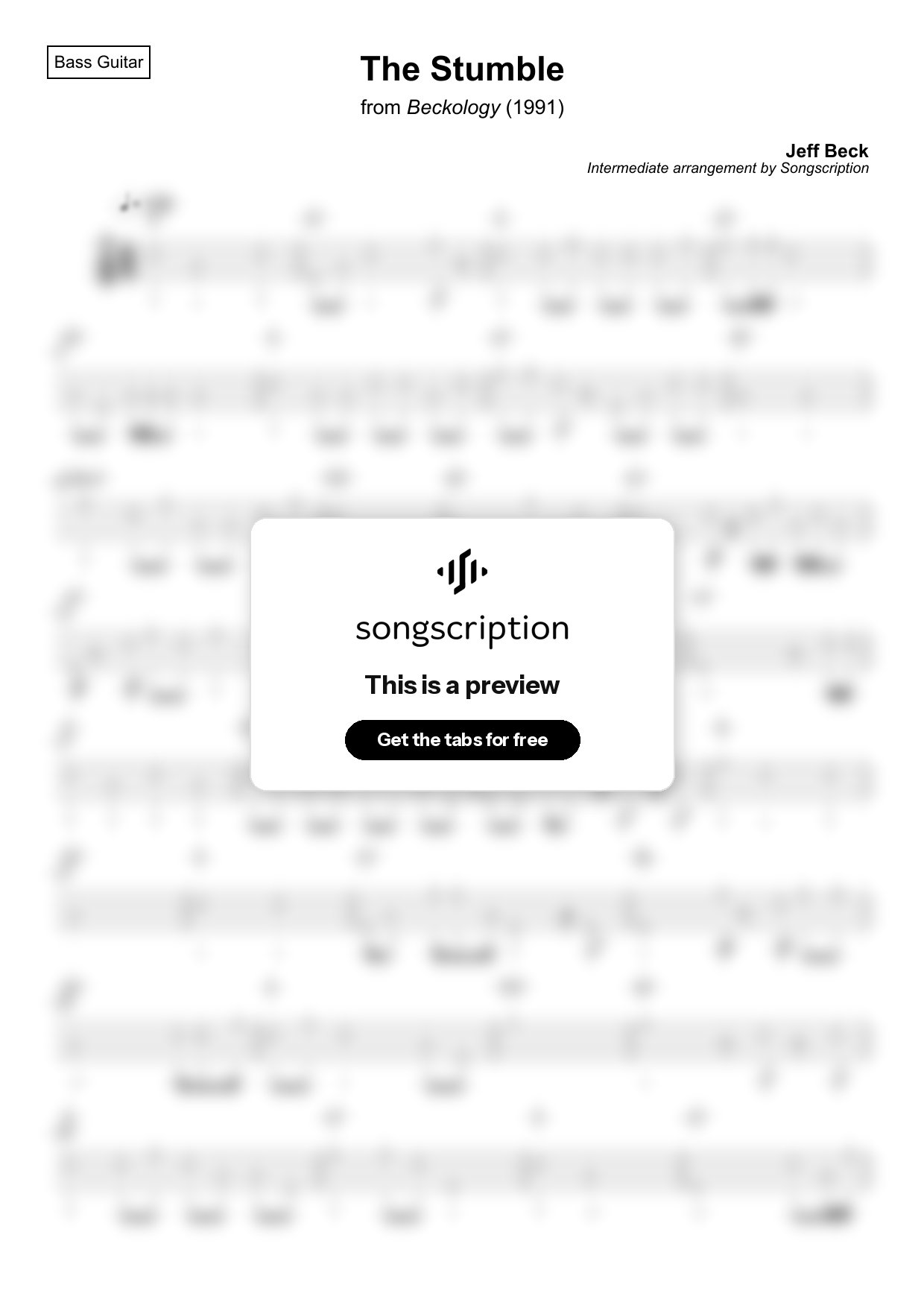 Intermediate Bass Guitar Tabs for "The Stumble" by Jeff Beck