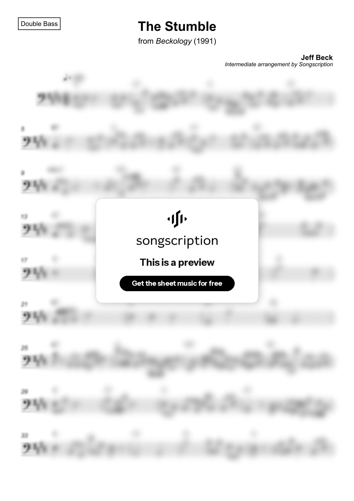 Intermediate Double Bass Sheet Music for "The Stumble" by Jeff Beck