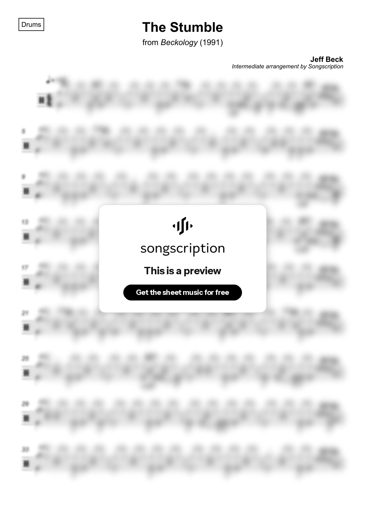 Intermediate Drums Sheet Music for "The Stumble" by Jeff Beck