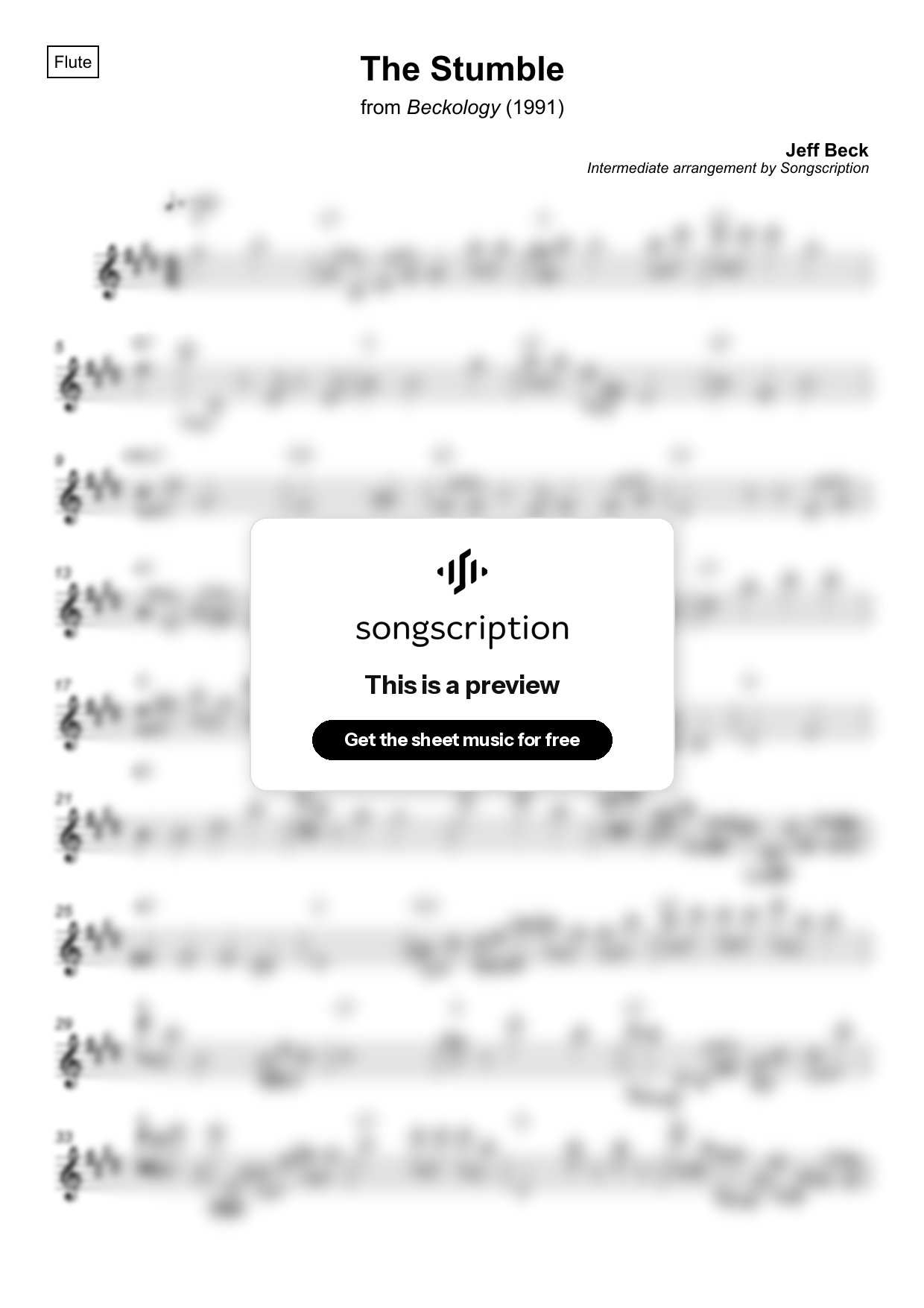 Intermediate Flute Sheet Music for "The Stumble" by Jeff Beck