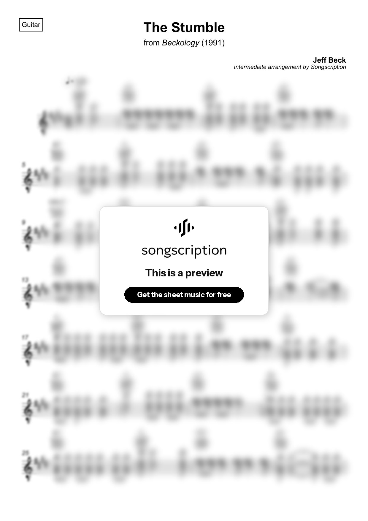Intermediate Acoustic Guitar Sheet Music for "The Stumble" by Jeff Beck