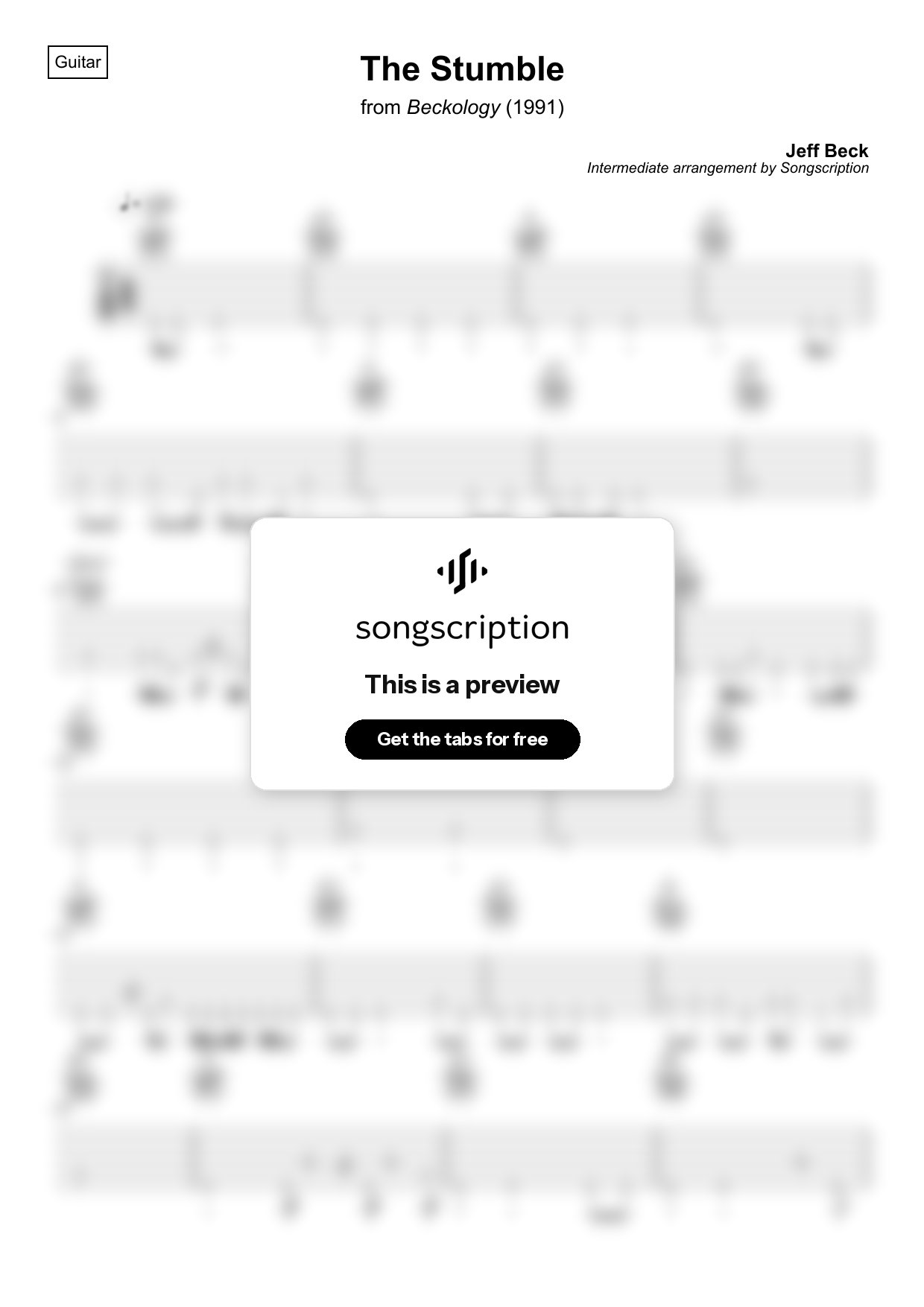 Intermediate Acoustic Guitar Tabs for "The Stumble" by Jeff Beck