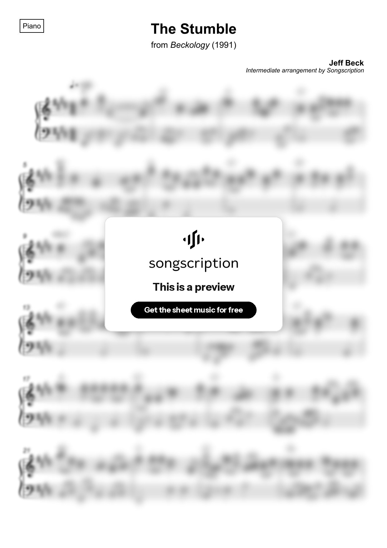 Intermediate Piano Sheet Music for "The Stumble" by Jeff Beck