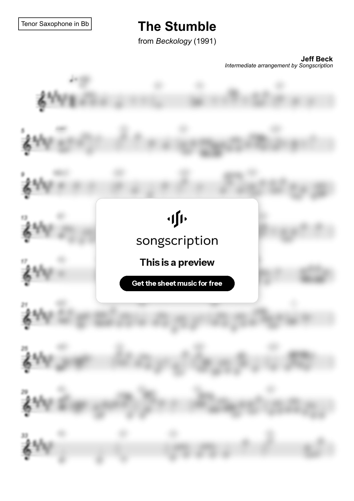 Intermediate Tenor Sax Sheet Music for "The Stumble" by Jeff Beck