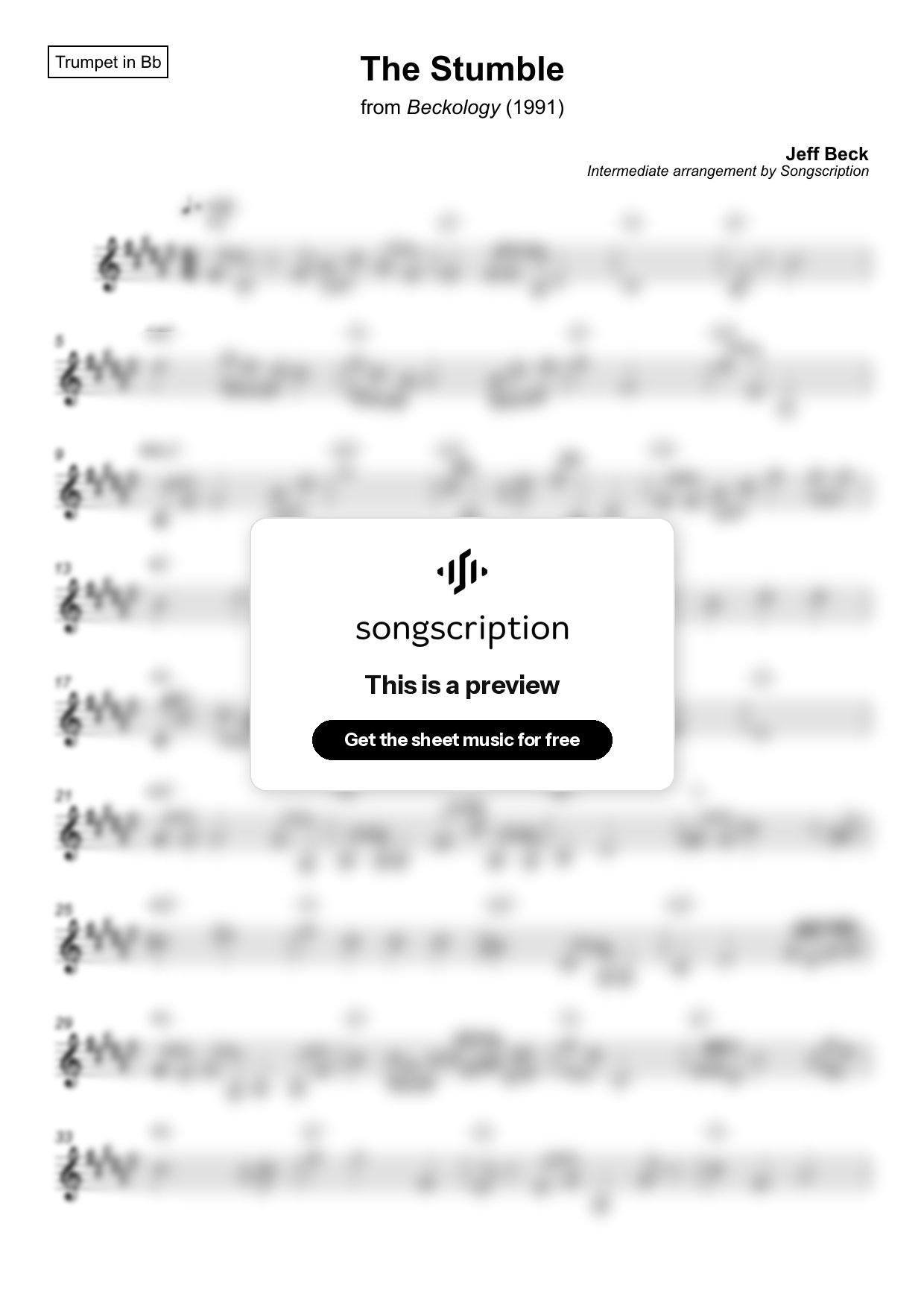 Intermediate Trumpet Sheet Music for "The Stumble" by Jeff Beck