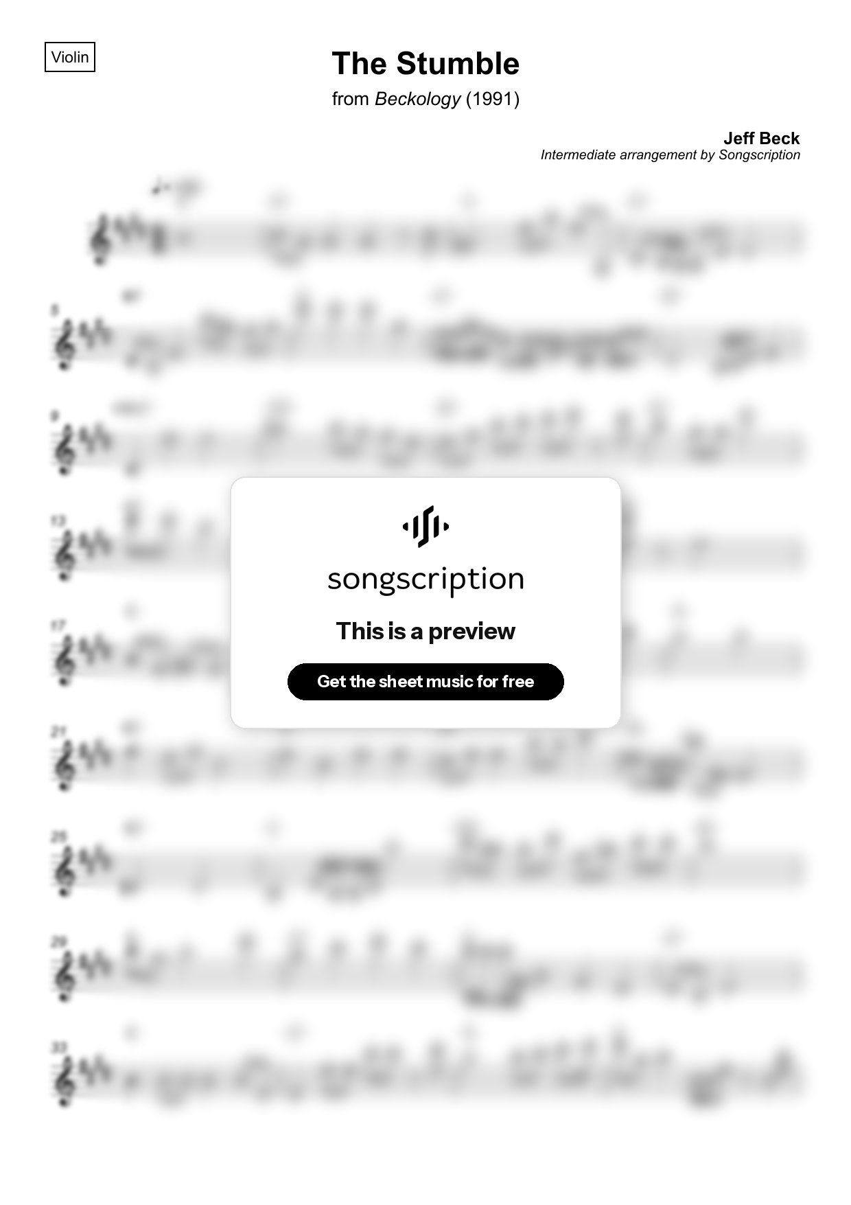 Intermediate Violin Sheet Music for "The Stumble" by Jeff Beck