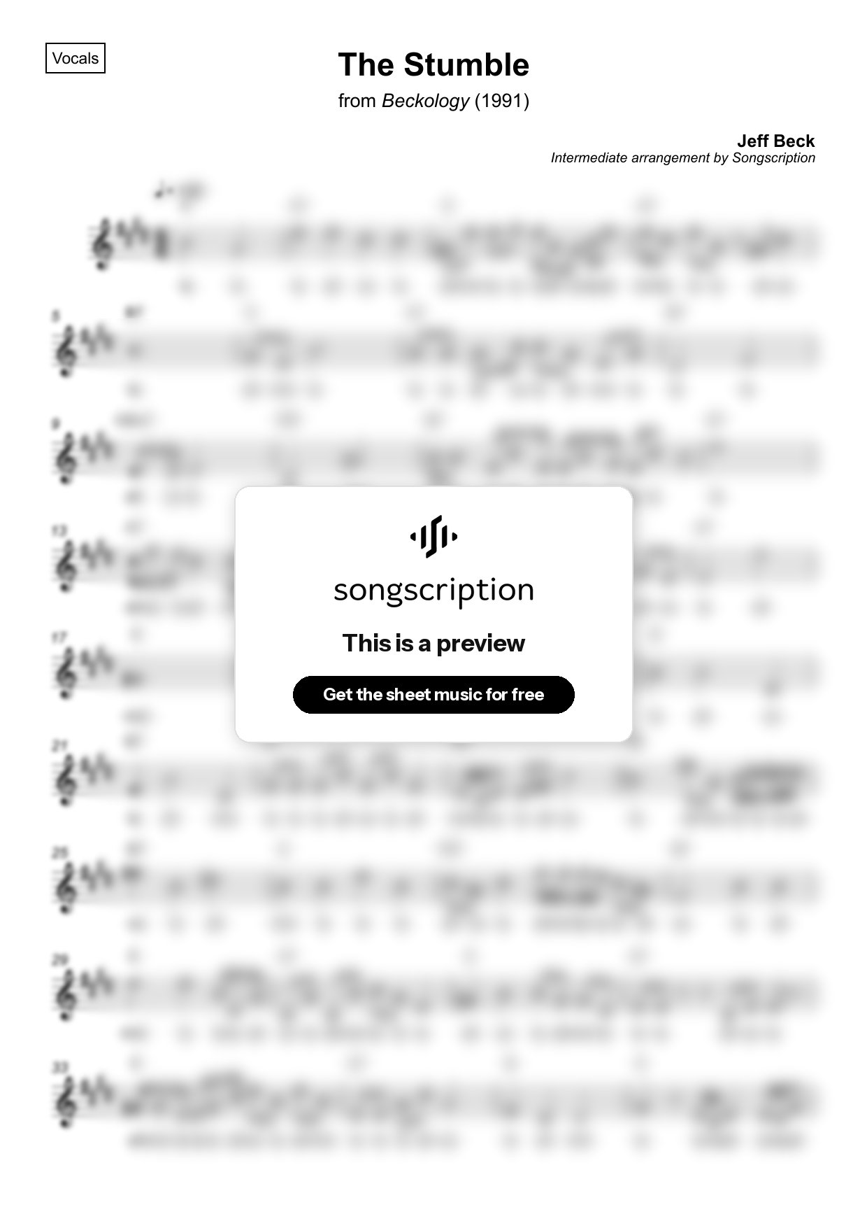 Intermediate Vocals Sheet Music for "The Stumble" by Jeff Beck