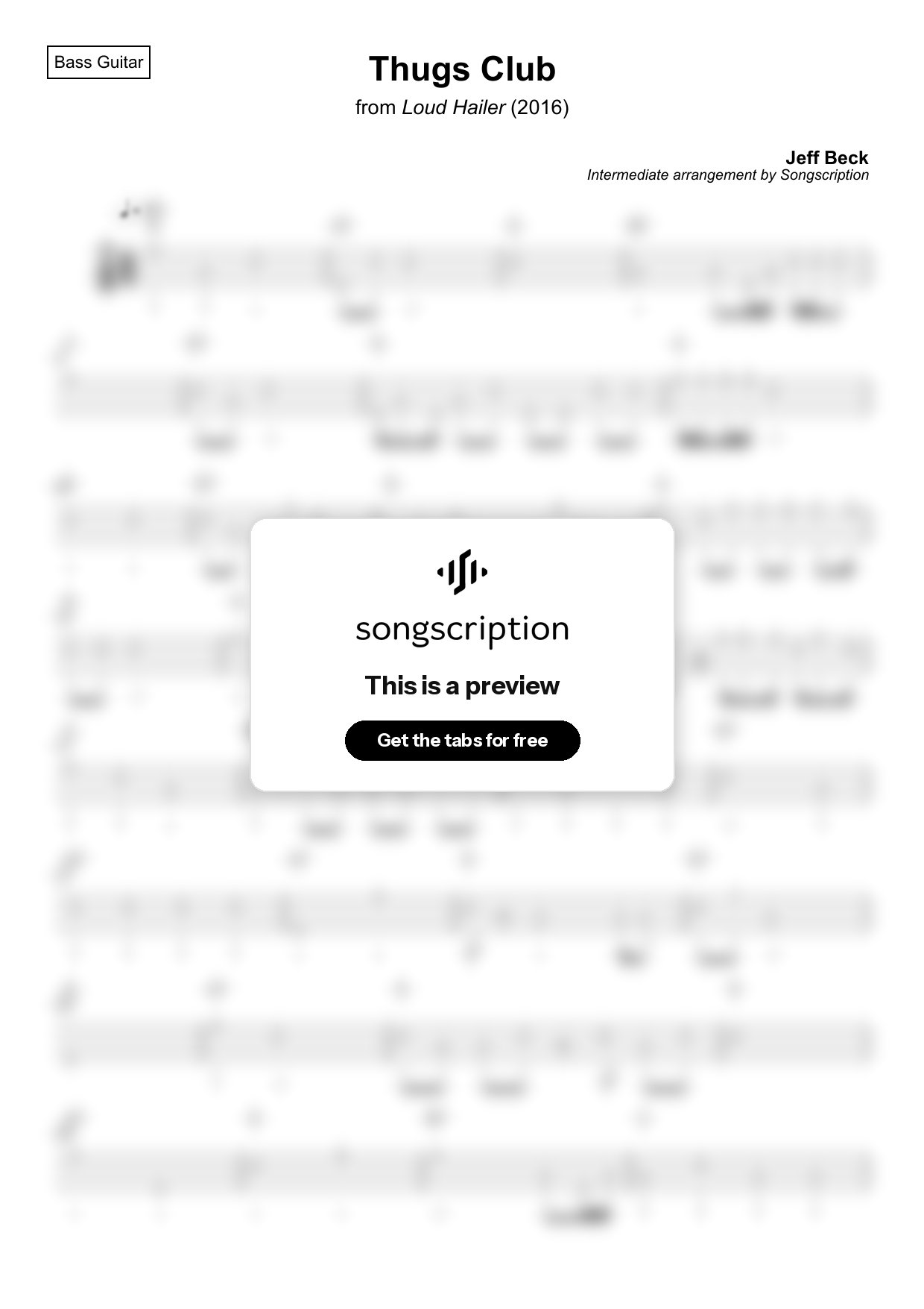 Intermediate Bass Guitar Tabs for "Thugs Club" by Jeff Beck