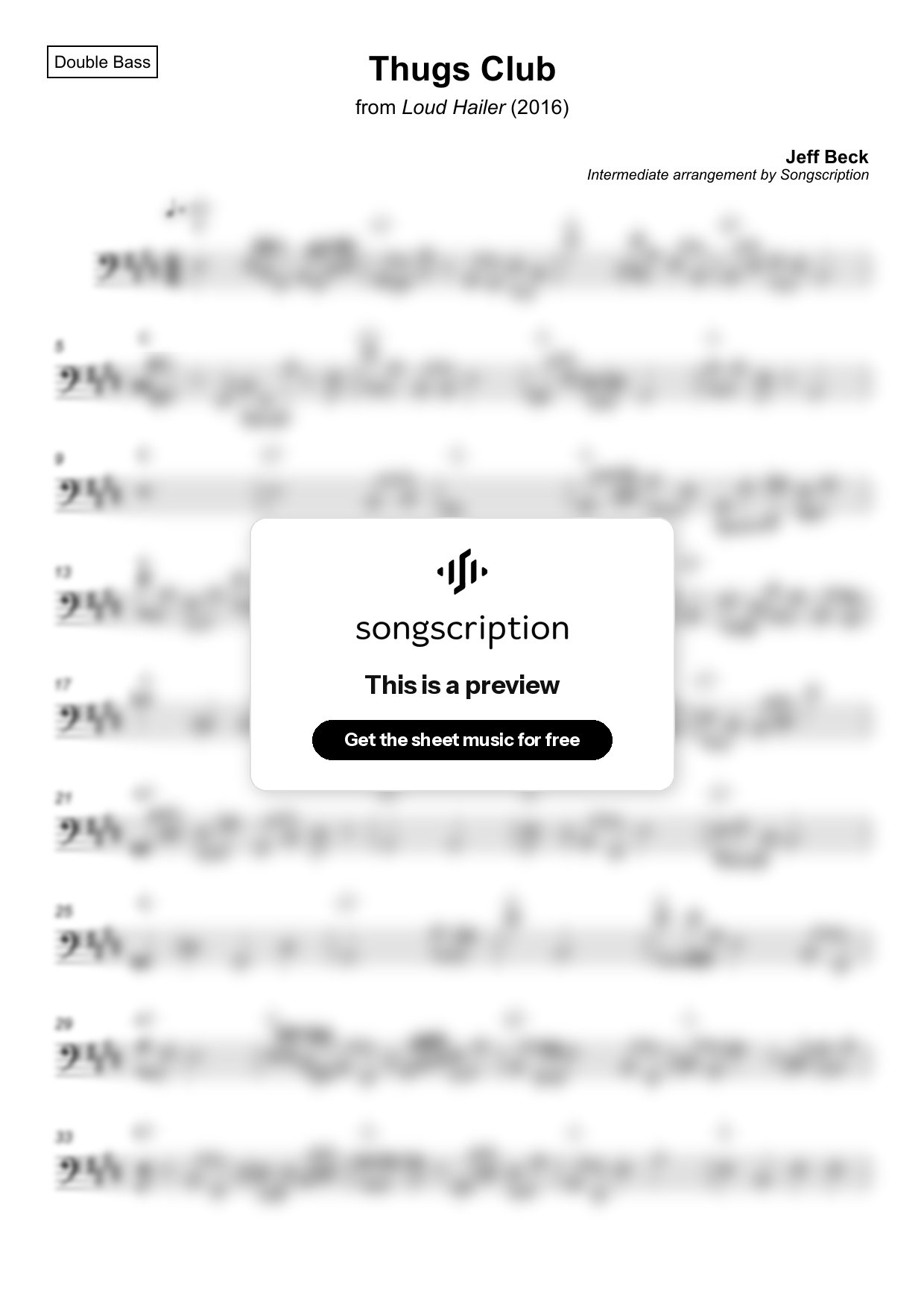 Intermediate Double Bass Sheet Music for "Thugs Club" by Jeff Beck