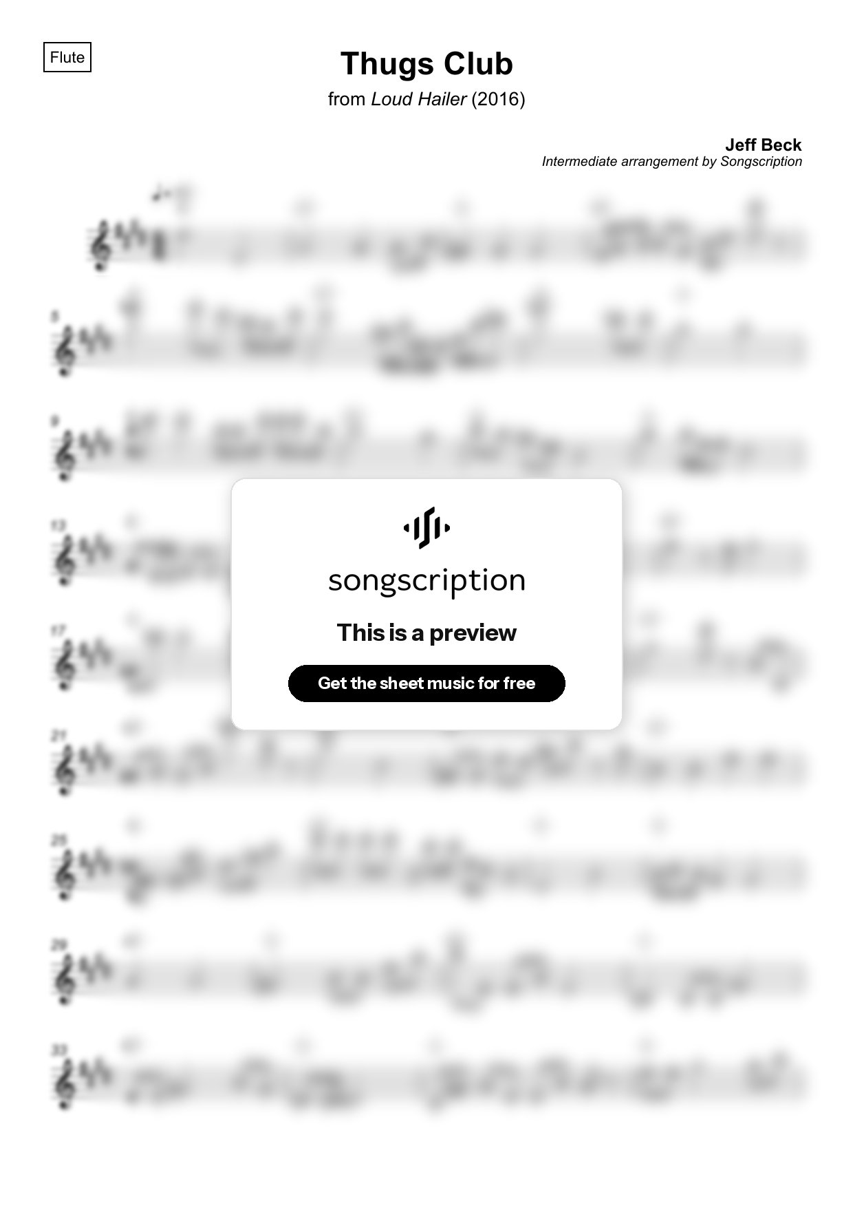 Intermediate Flute Sheet Music for "Thugs Club" by Jeff Beck