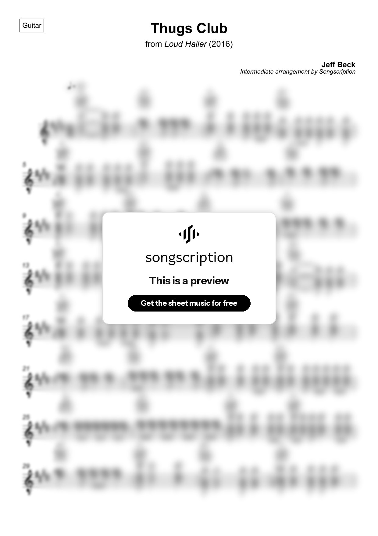 Intermediate Acoustic Guitar Sheet Music for "Thugs Club" by Jeff Beck