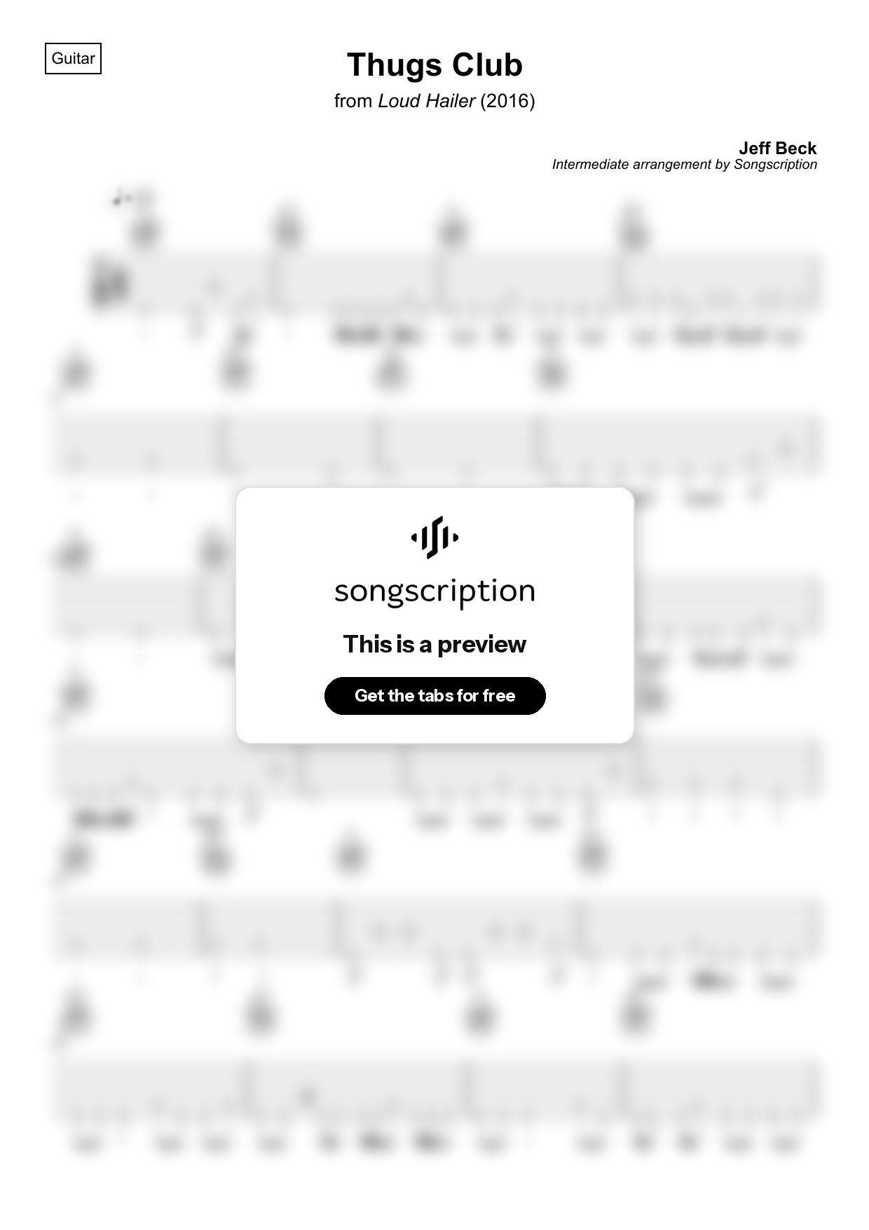Intermediate Acoustic Guitar Tabs for "Thugs Club" by Jeff Beck