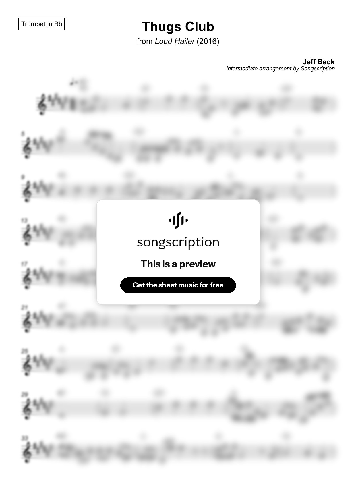 Intermediate Trumpet Sheet Music for "Thugs Club" by Jeff Beck