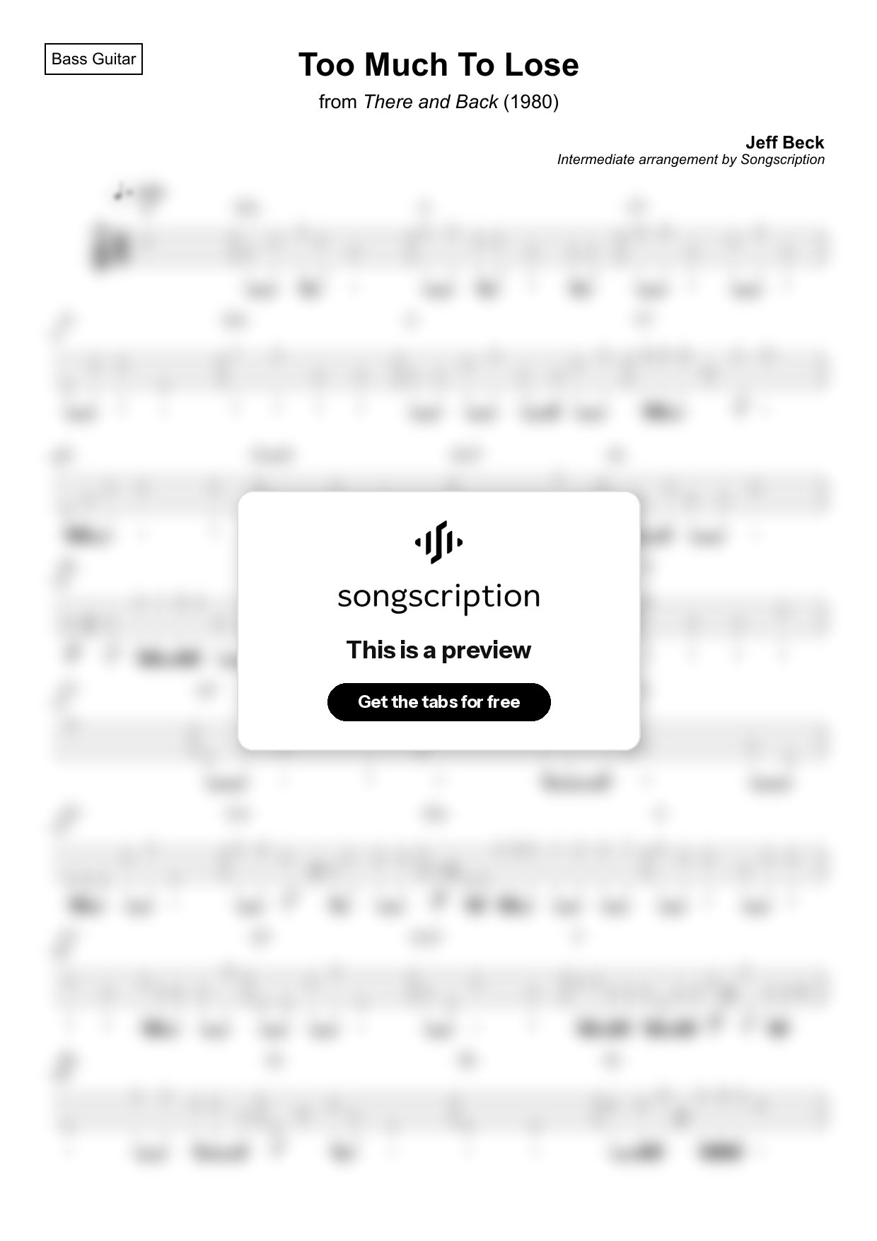 Intermediate Bass Guitar Tabs for "Too Much To Lose" by Jeff Beck