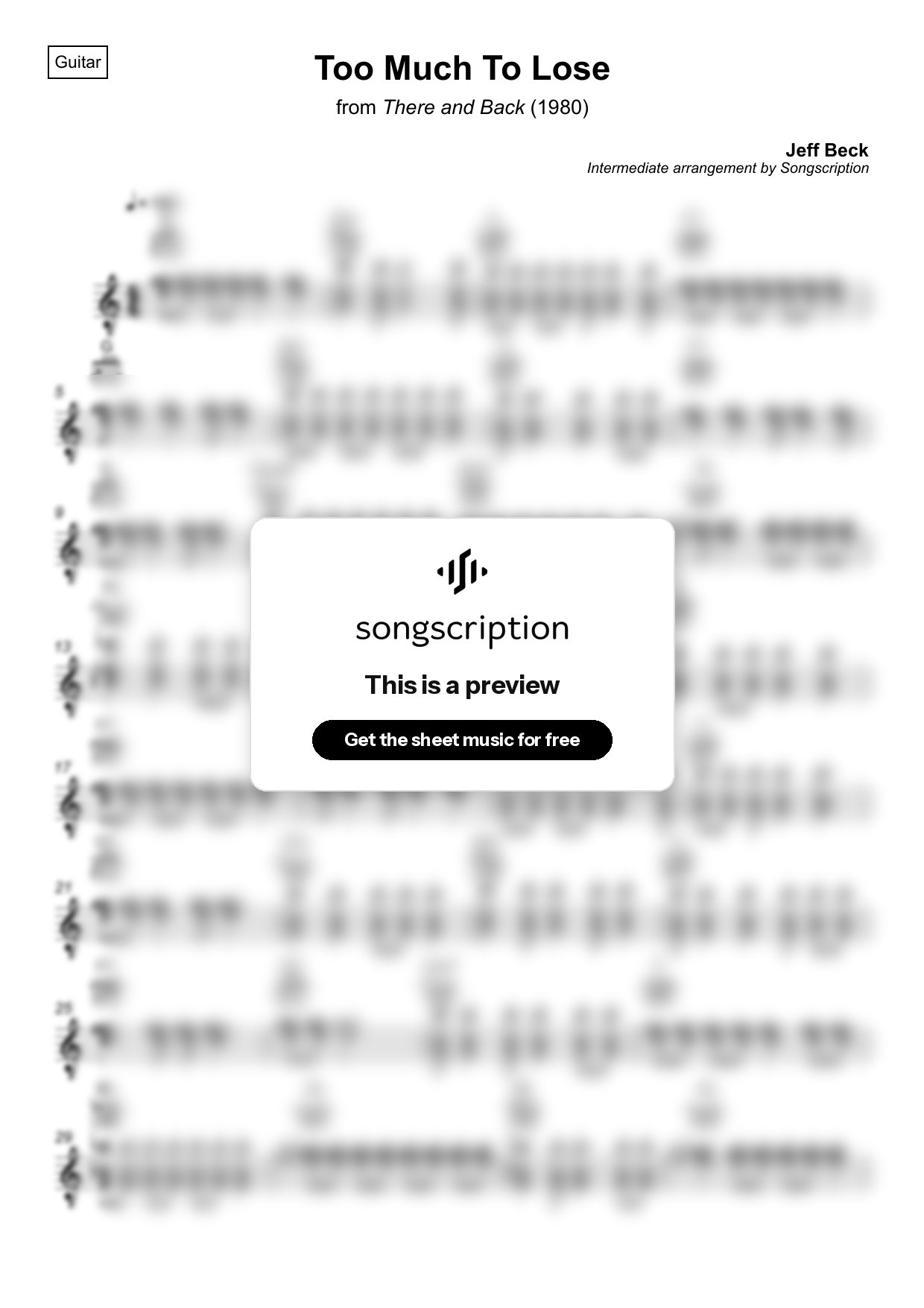 Intermediate Acoustic Guitar Sheet Music for "Too Much To Lose" by Jeff Beck