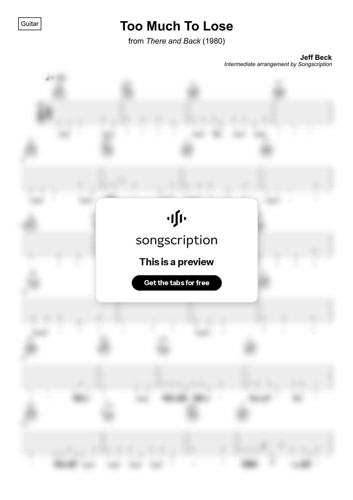 Intermediate Acoustic Guitar Tabs for "Too Much To Lose" by Jeff Beck