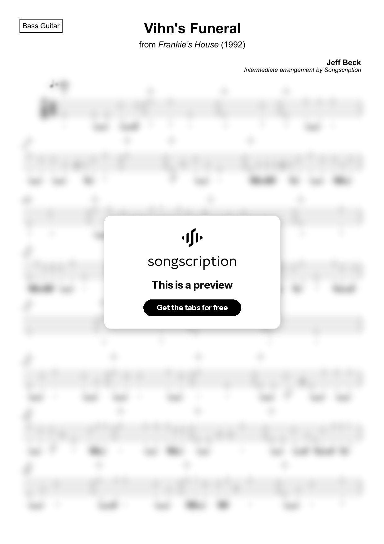 Intermediate Bass Guitar Tabs for "Vihn's Funeral" by Jeff Beck