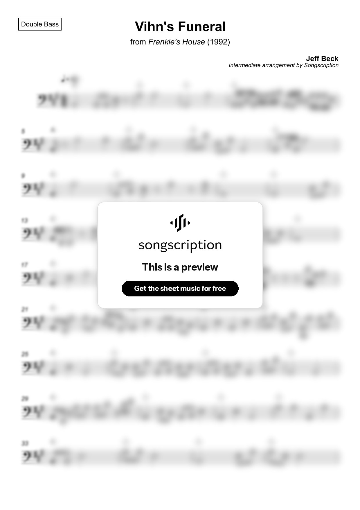 Intermediate Double Bass Sheet Music for "Vihn's Funeral" by Jeff Beck