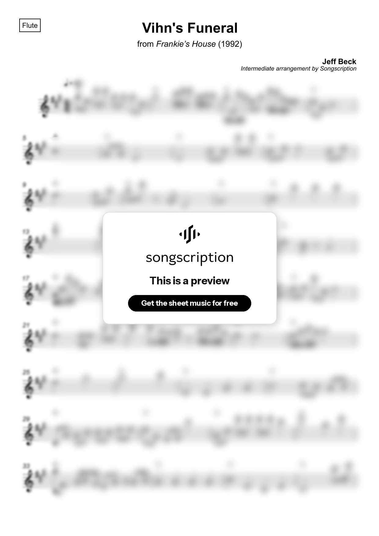 Intermediate Flute Sheet Music for "Vihn's Funeral" by Jeff Beck